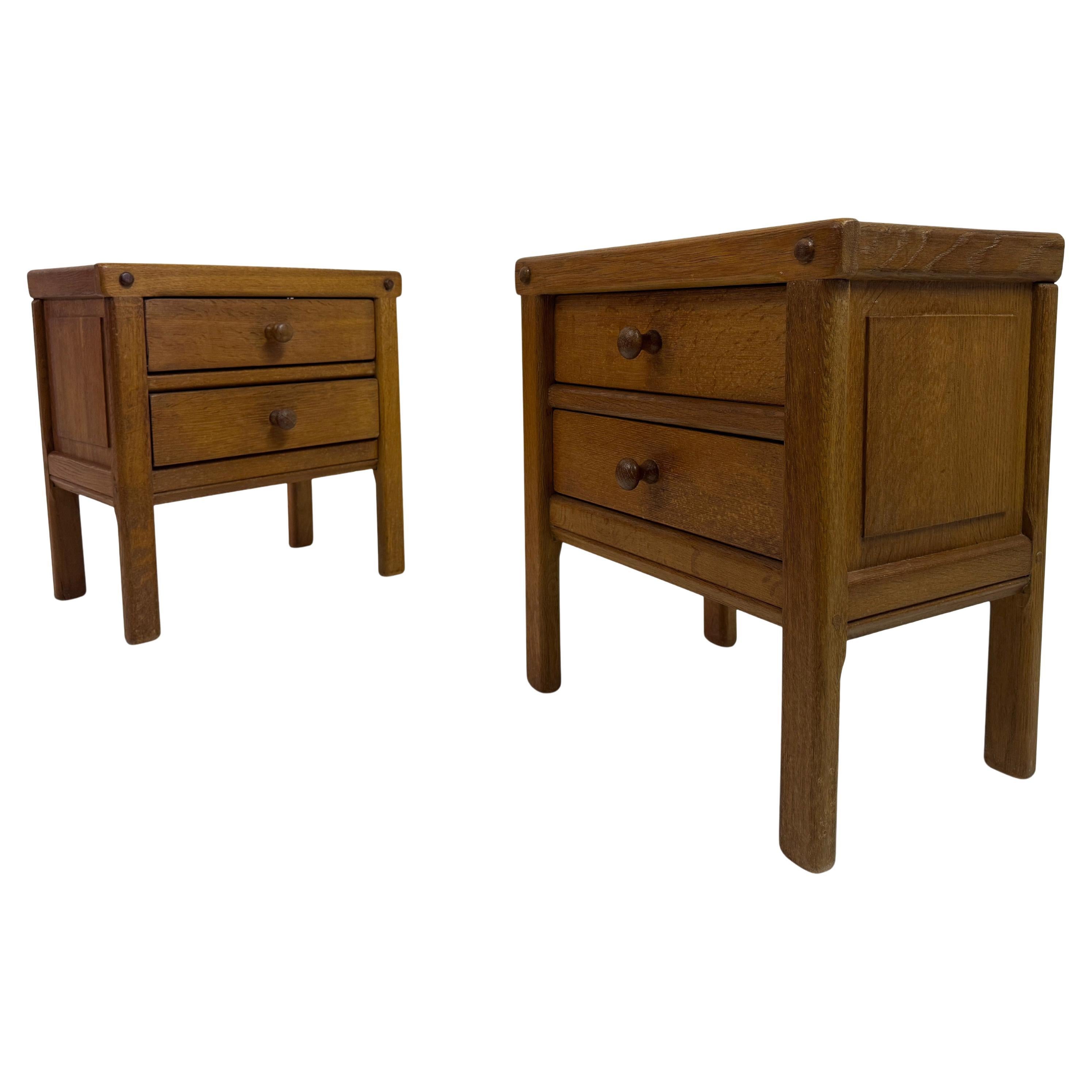 Coppia di comodini brutalisti in Oak, anni '60