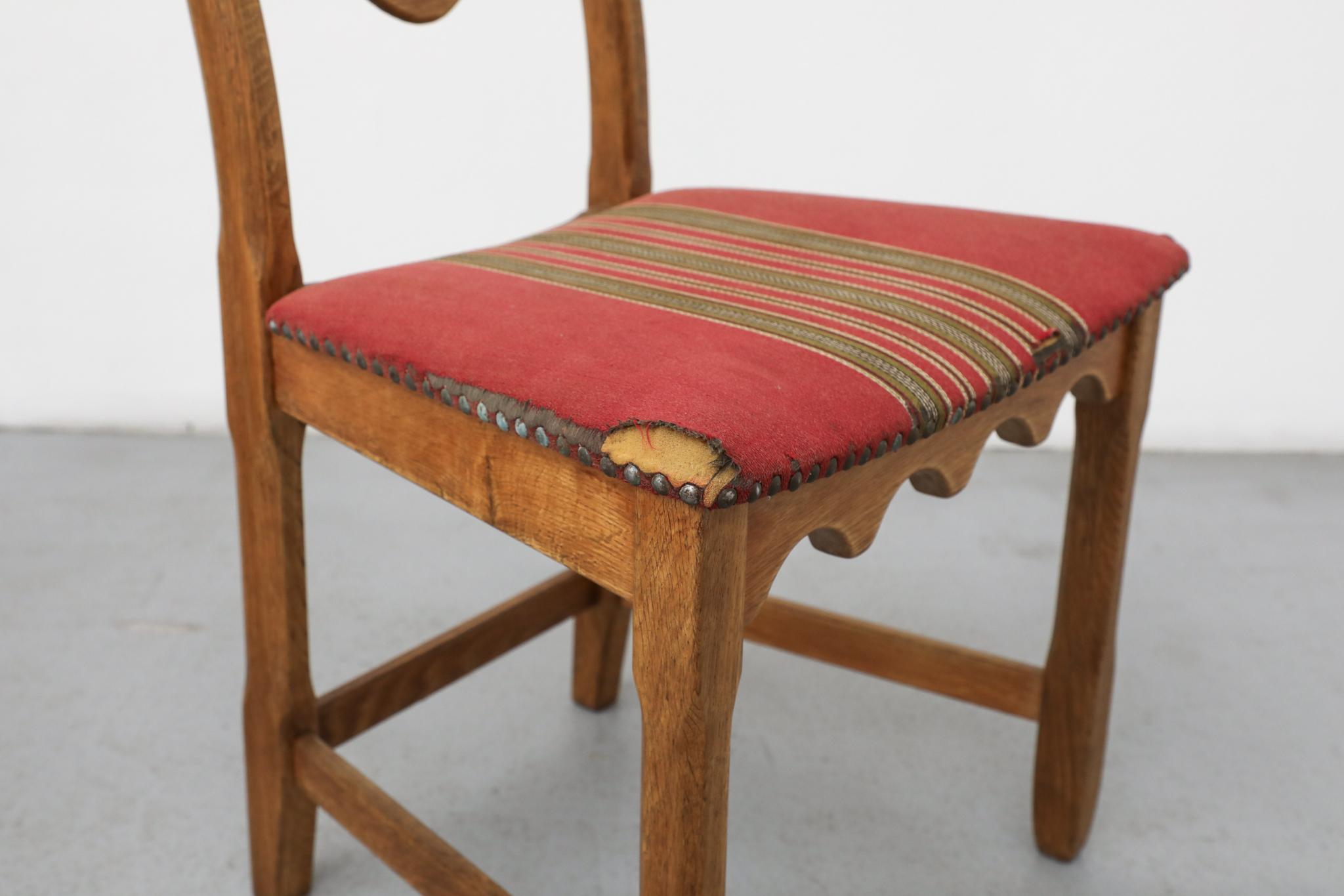 Pair of Brutalist Oak Decorative Back Dining Chairs by Henning Kjaernulf For Sale 2