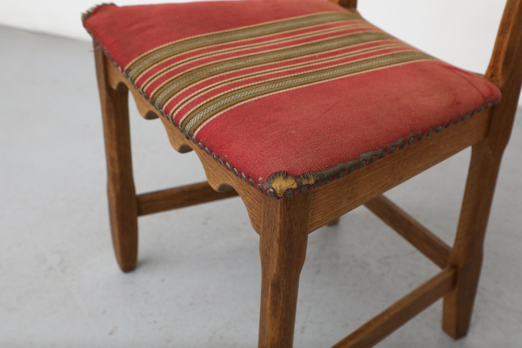 Pair of Brutalist Oak Decorative Back Dining Chairs by Henning Kjaernulf For Sale 3