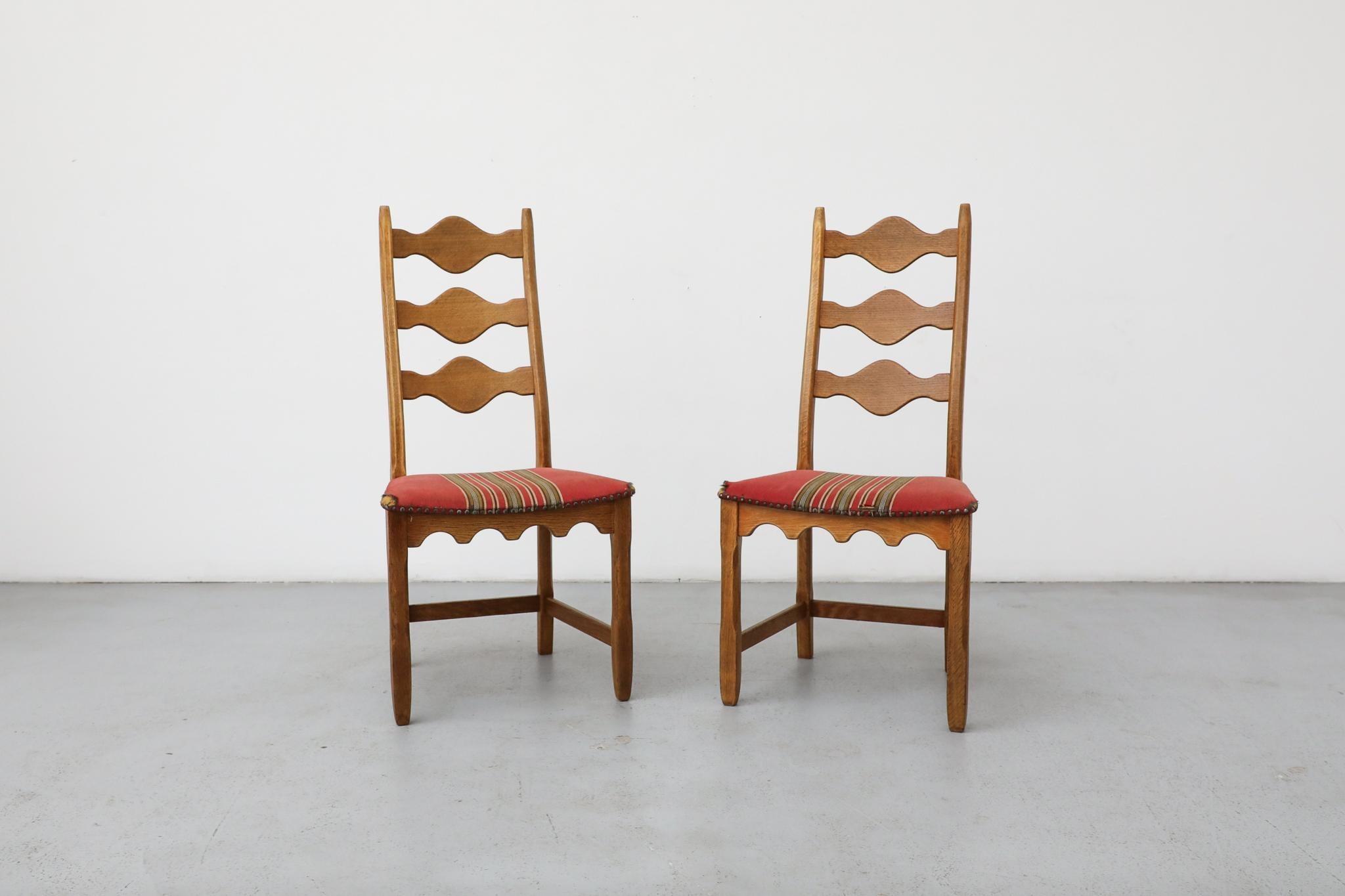 Pair of Brutalist Oak Decorative Back Dining Chairs by Henning Kjaernulf For Sale 7