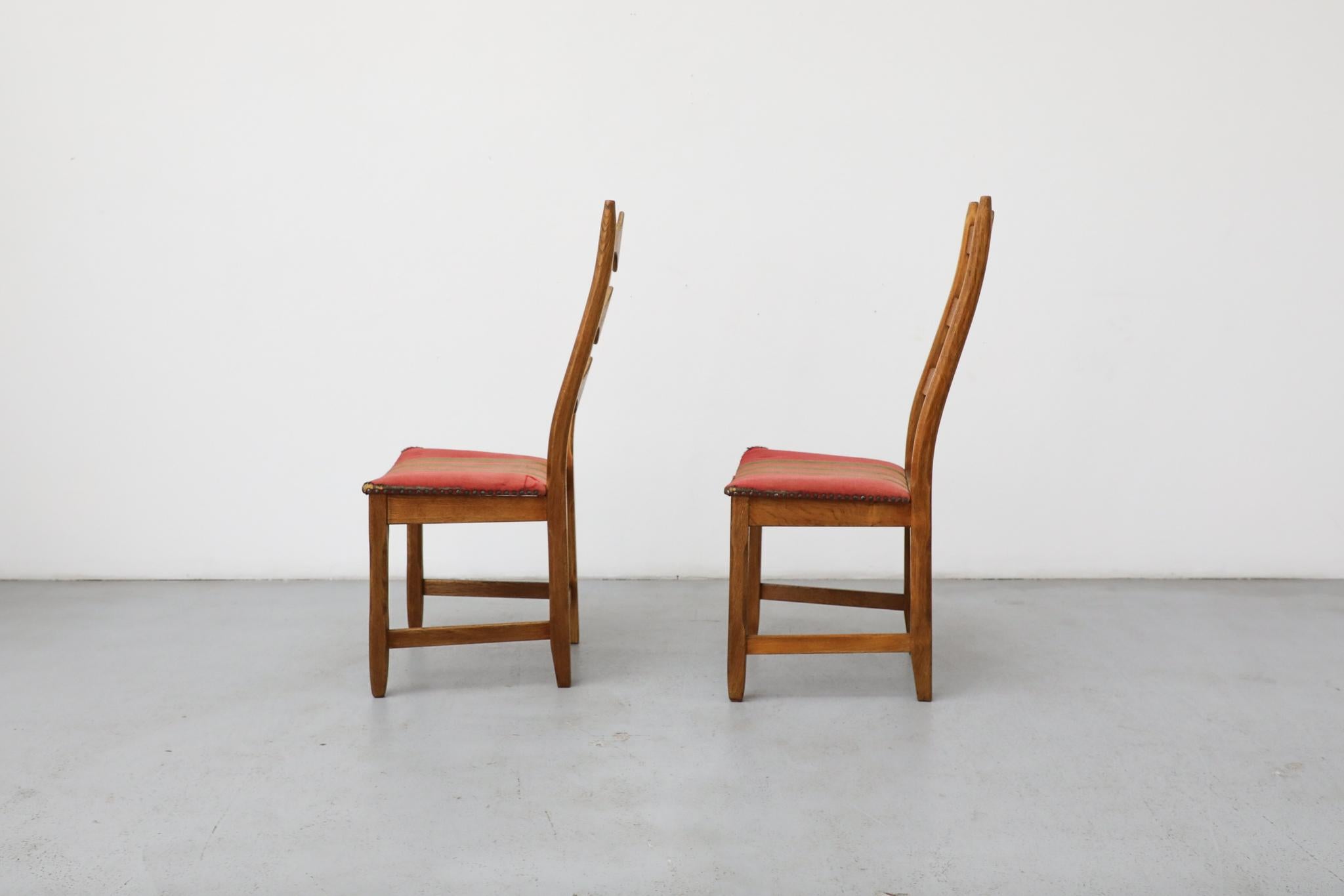 Danish Pair of Brutalist Oak Decorative Back Dining Chairs by Henning Kjaernulf For Sale