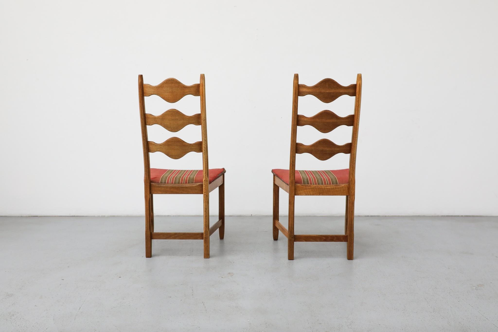 Pair of Brutalist Oak Decorative Back Dining Chairs by Henning Kjaernulf In Good Condition For Sale In Los Angeles, CA