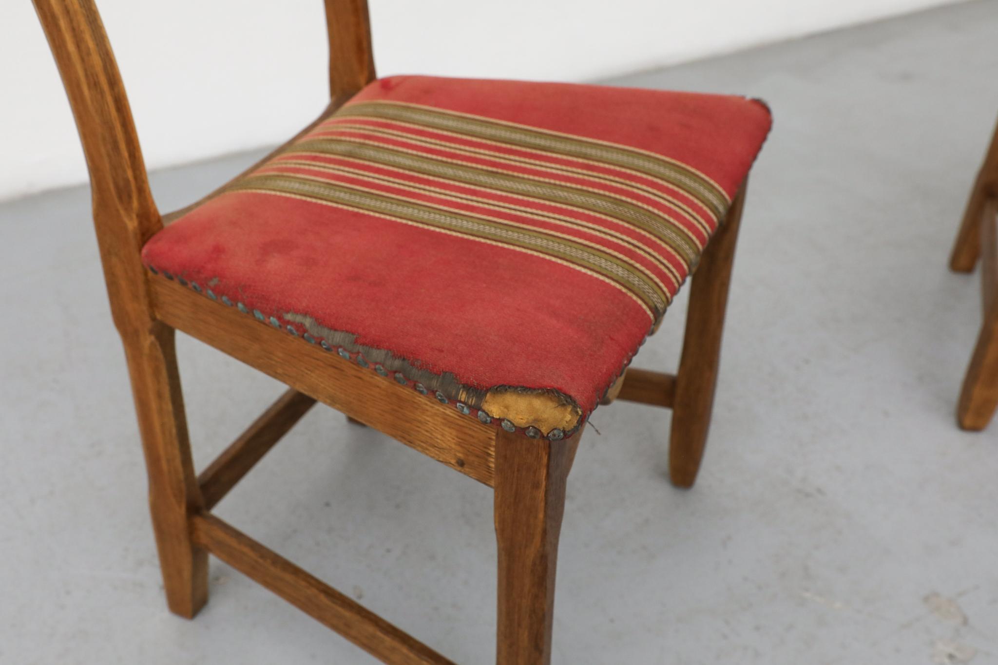 Pair of Brutalist Oak Decorative Back Dining Chairs by Henning Kjaernulf For Sale 1