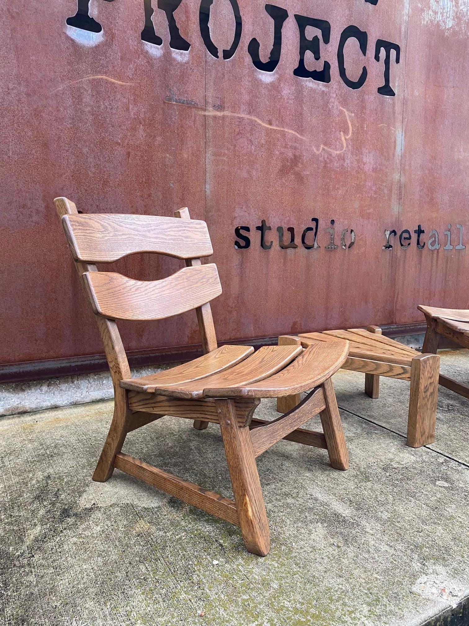 20th Century Pair of Brutalist Oak Fireside Chairs by Dittmann & Co for AWA, NL, 1970's