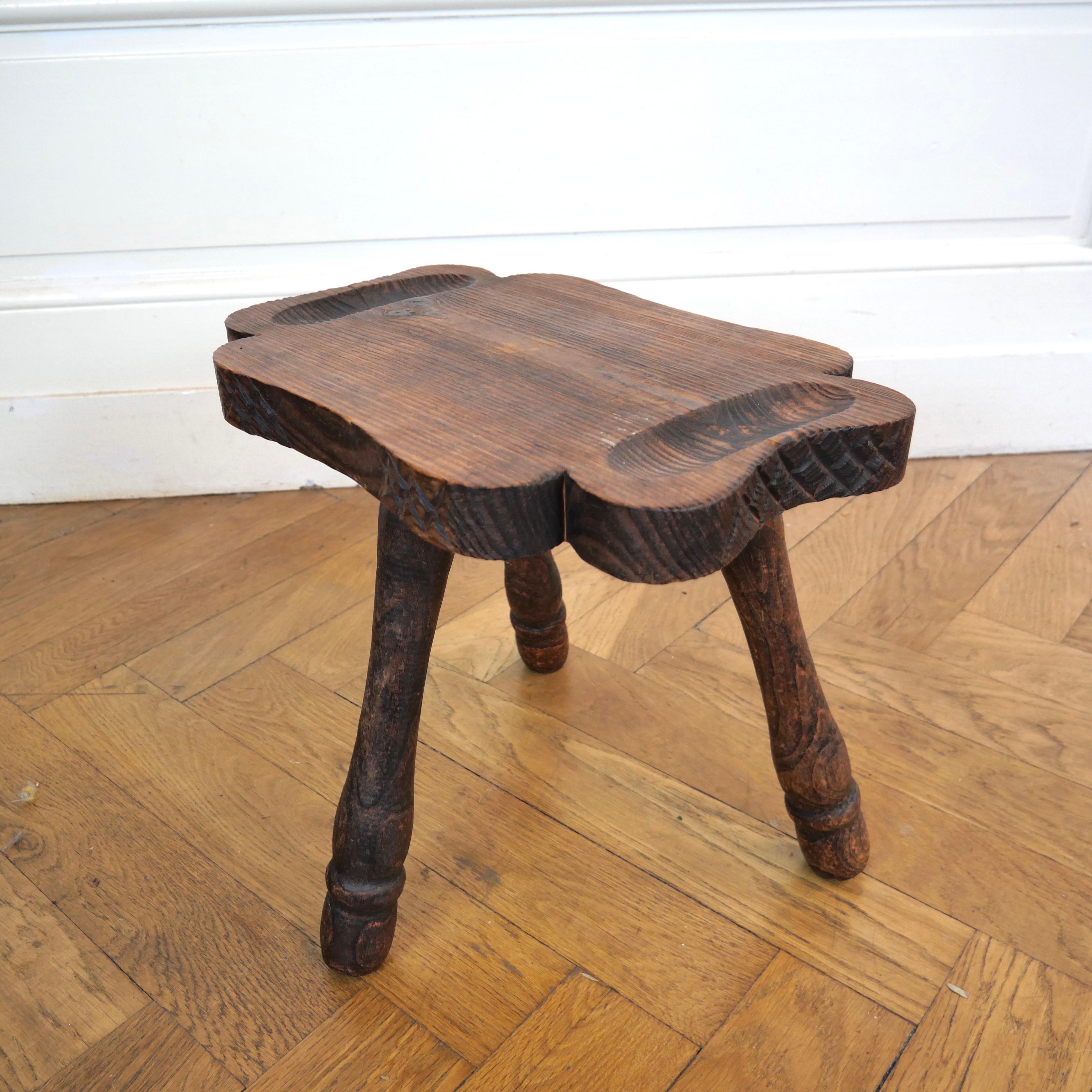 Brutalist Pair of brutalist oak tripod milking stools.