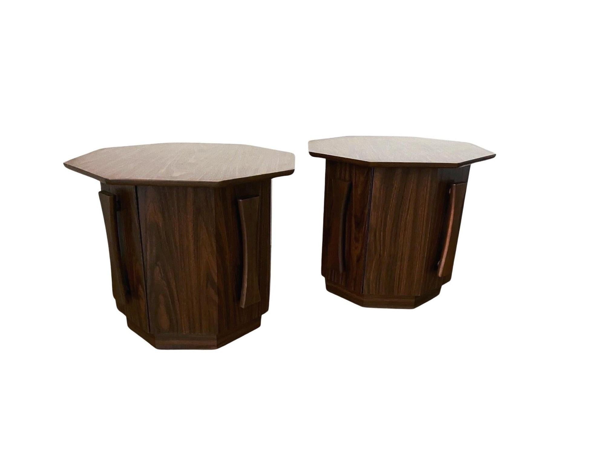Mid-Century Modern Pair of Brutalist Octagonal Cabinets / Bedside Tables, c. 1960's For Sale
