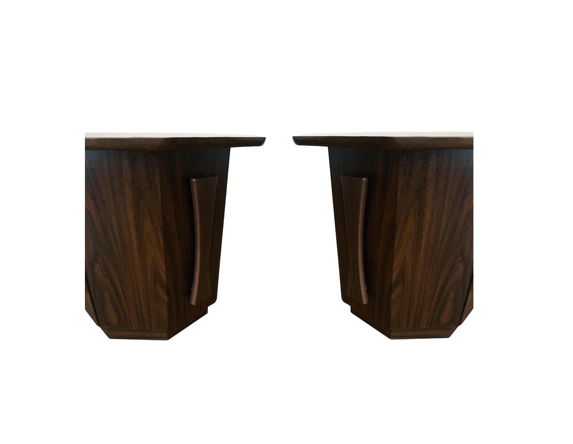 Wood Pair of Brutalist Octagonal Cabinets / Bedside Tables, c. 1960's For Sale
