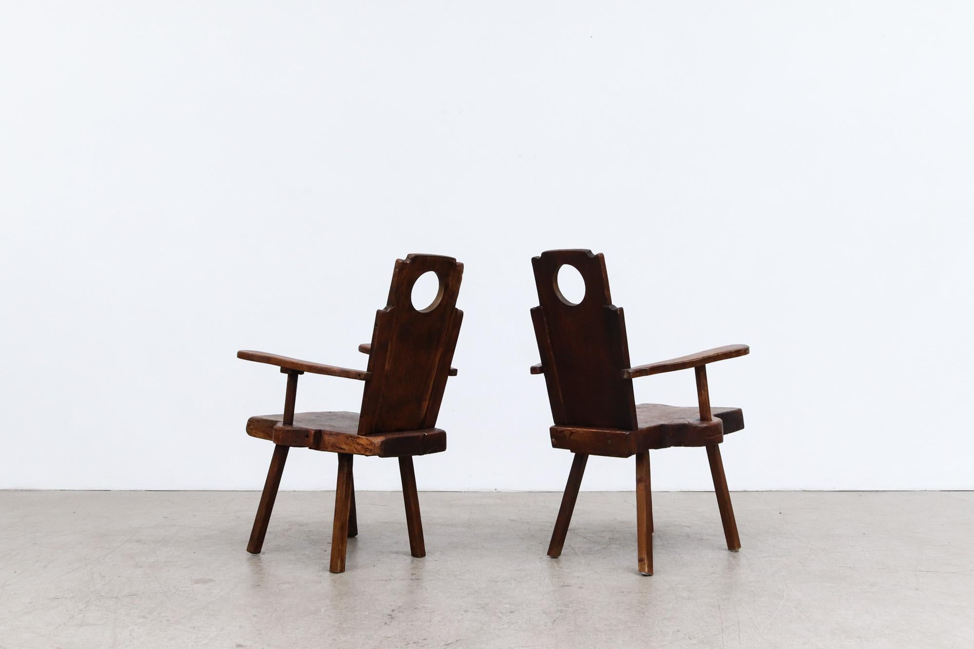 Dutch Pair of Brutalist Olavi Hanninen Style Arm Chairs