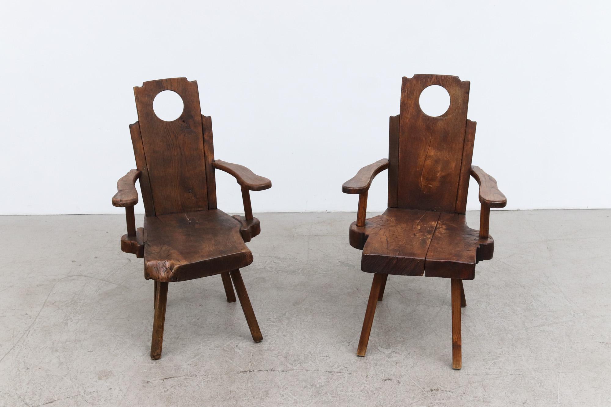 Pair of Brutalist Olavi Hanninen Style Arm Chairs In Good Condition In Los Angeles, CA