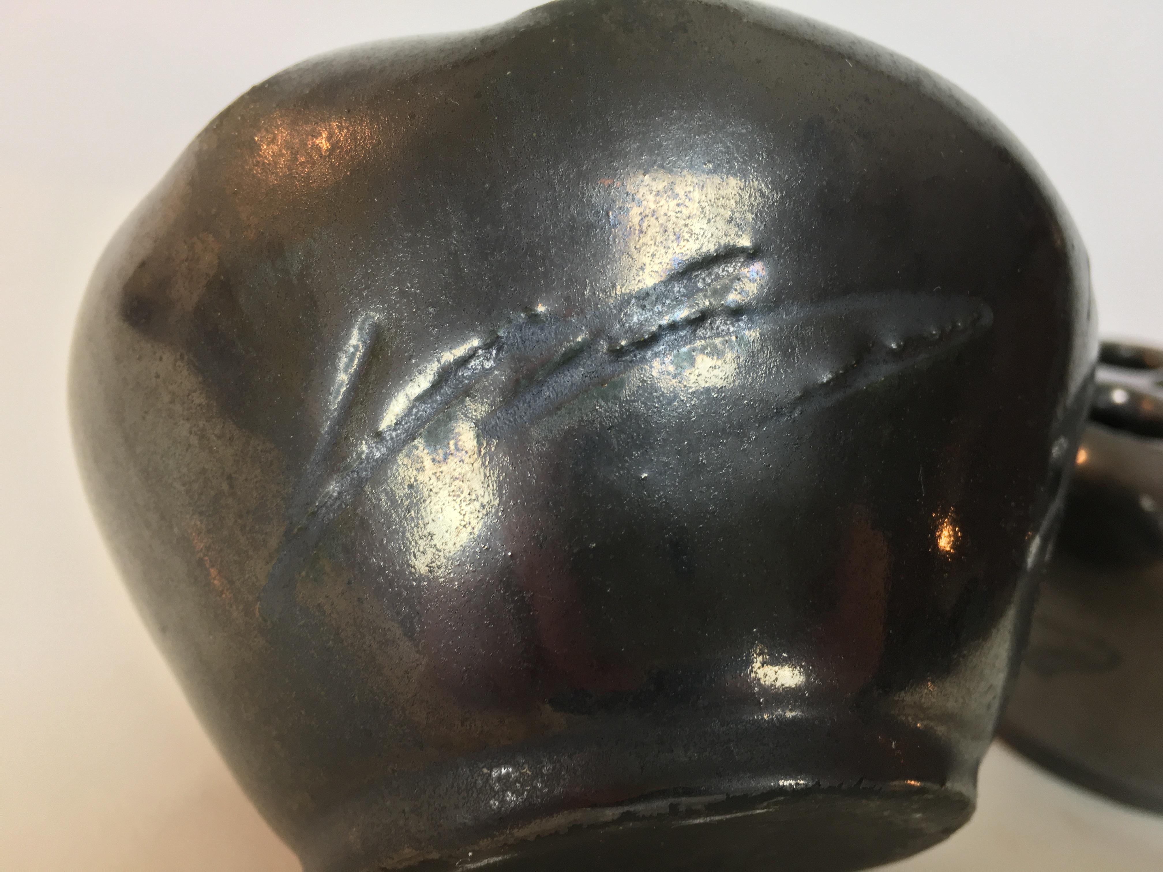 Pair of brutalist organic black ceramic vases, 1950's, France In Good Condition For Sale In BELFORT, FR
