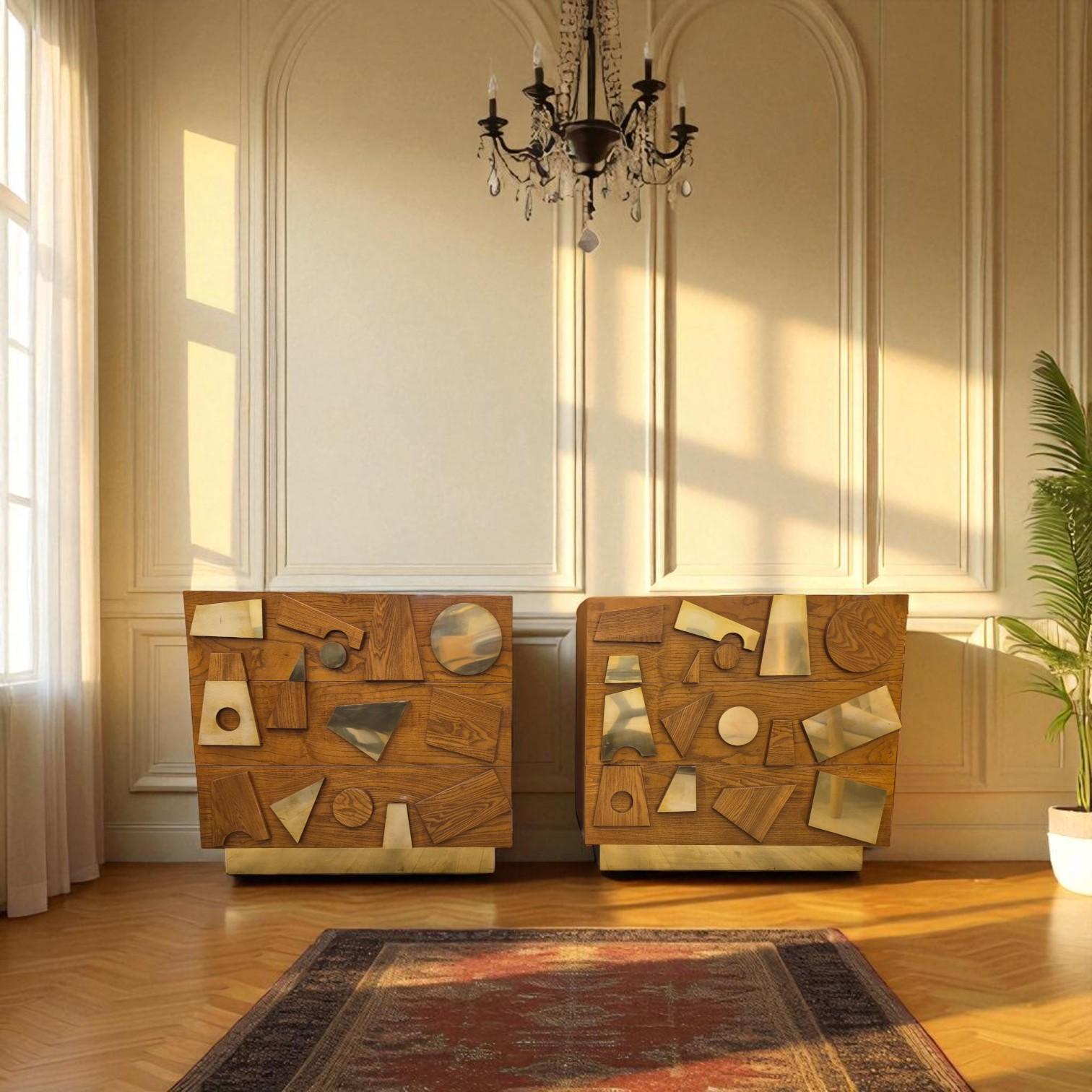 Mid-Century Modern Pair of Brutalist Patchwork Dressers in the Style of Paul Evans, 20th Century For Sale