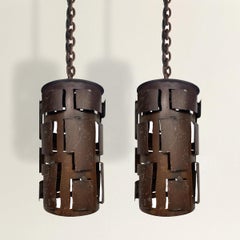 Pair of Brutalist Pendant Lights