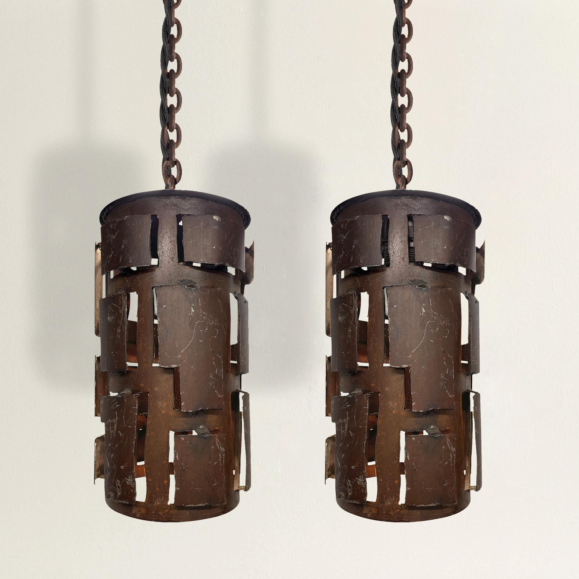 North American Pair of Brutalist Pendant Lights