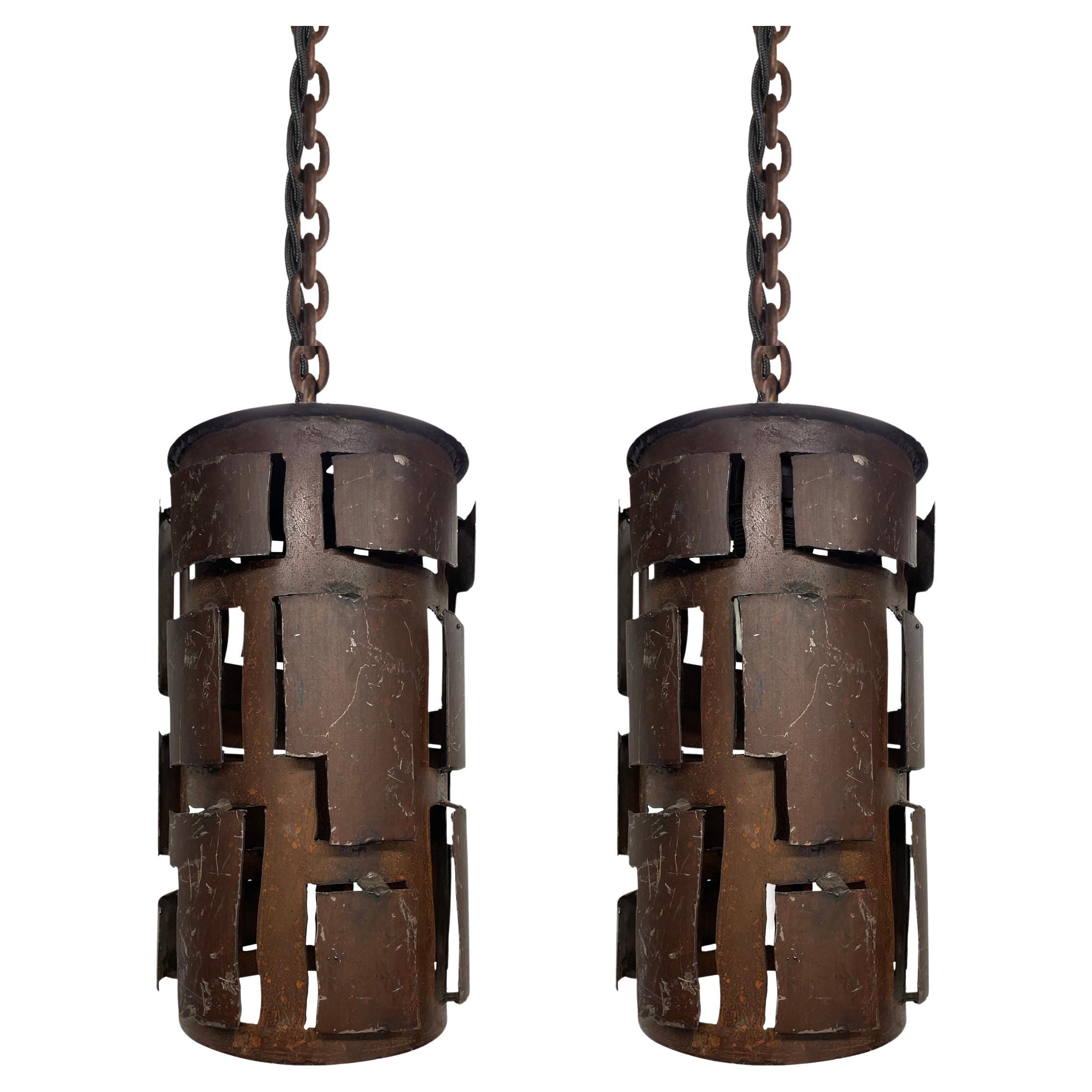 Pair of Brutalist Pendant Lights