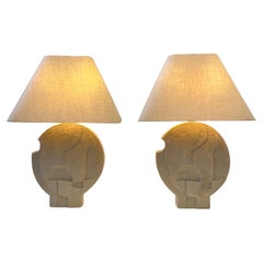 Pair of Brutalist Plaster and Brass Table Lamps by Casual Lamps of California