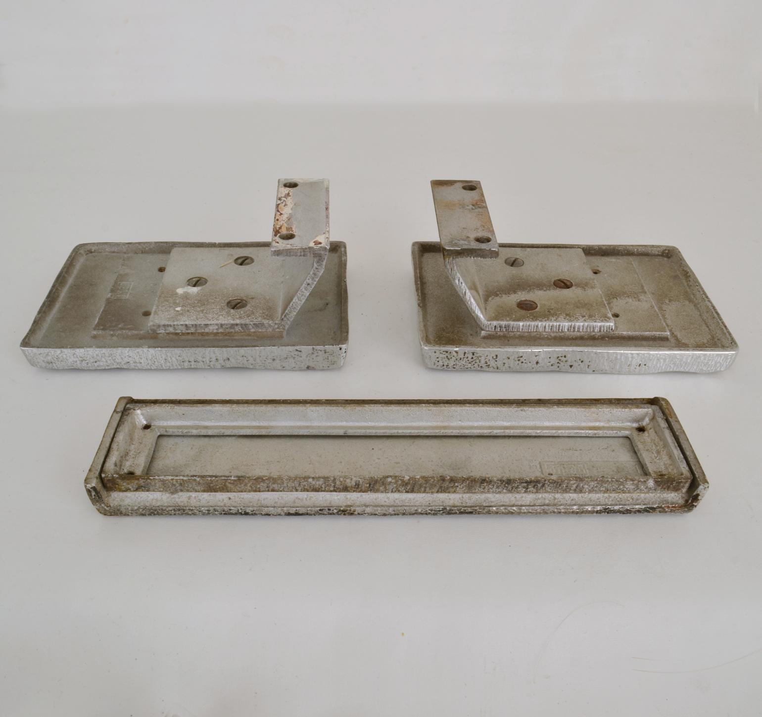Cast Pair of Brutalist Push and Pull Bronze Door Handles and Letterbox in Aluminum