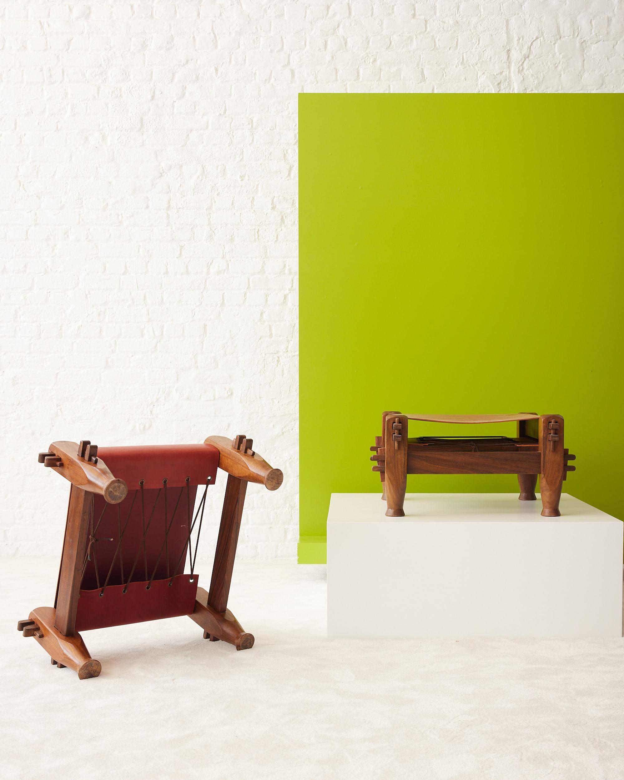 Pair of brutalist safari ottomans 1