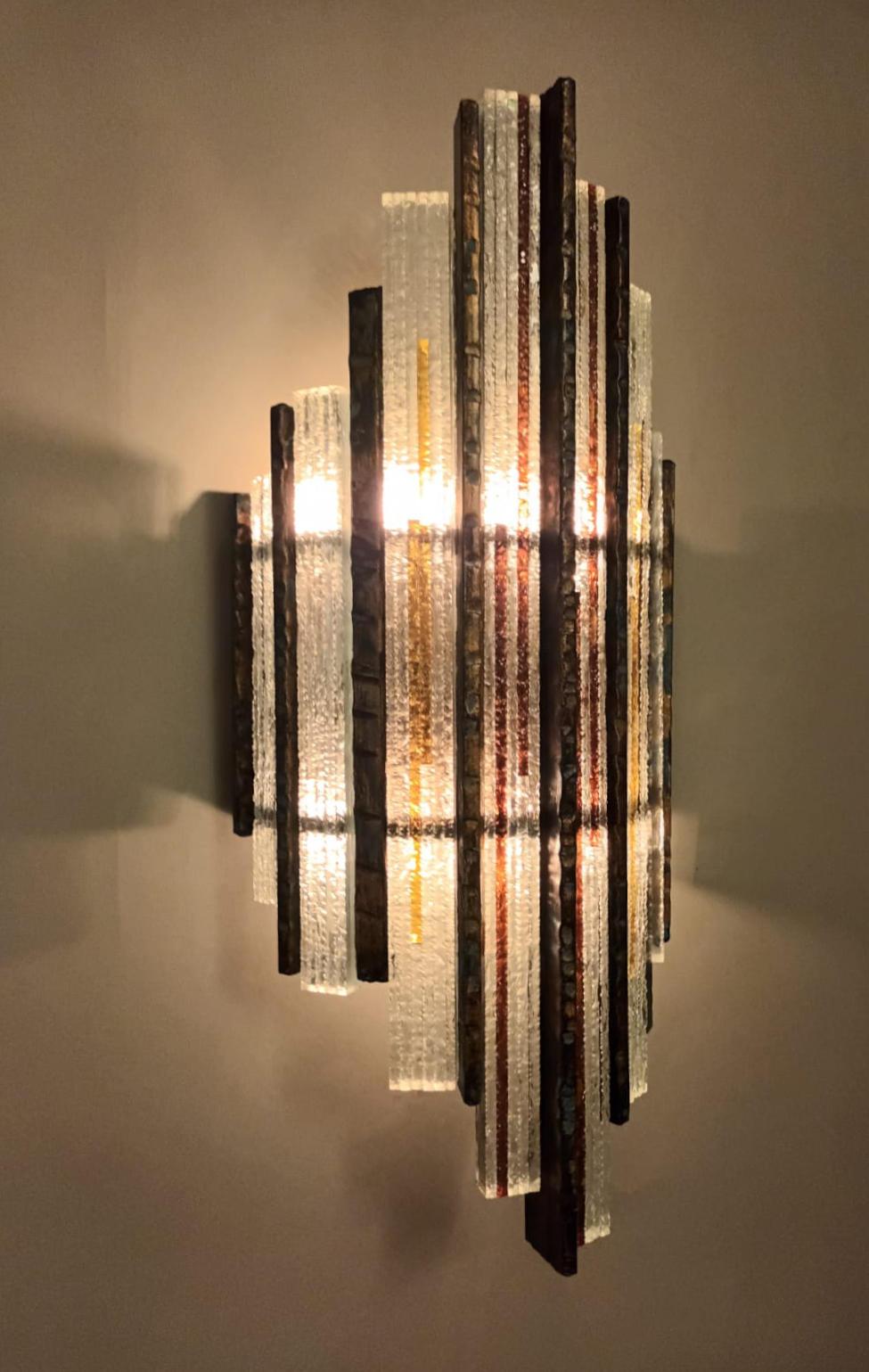 Murano Glass Pair of Brutalist Sconces by Marino Poccetti For Sale