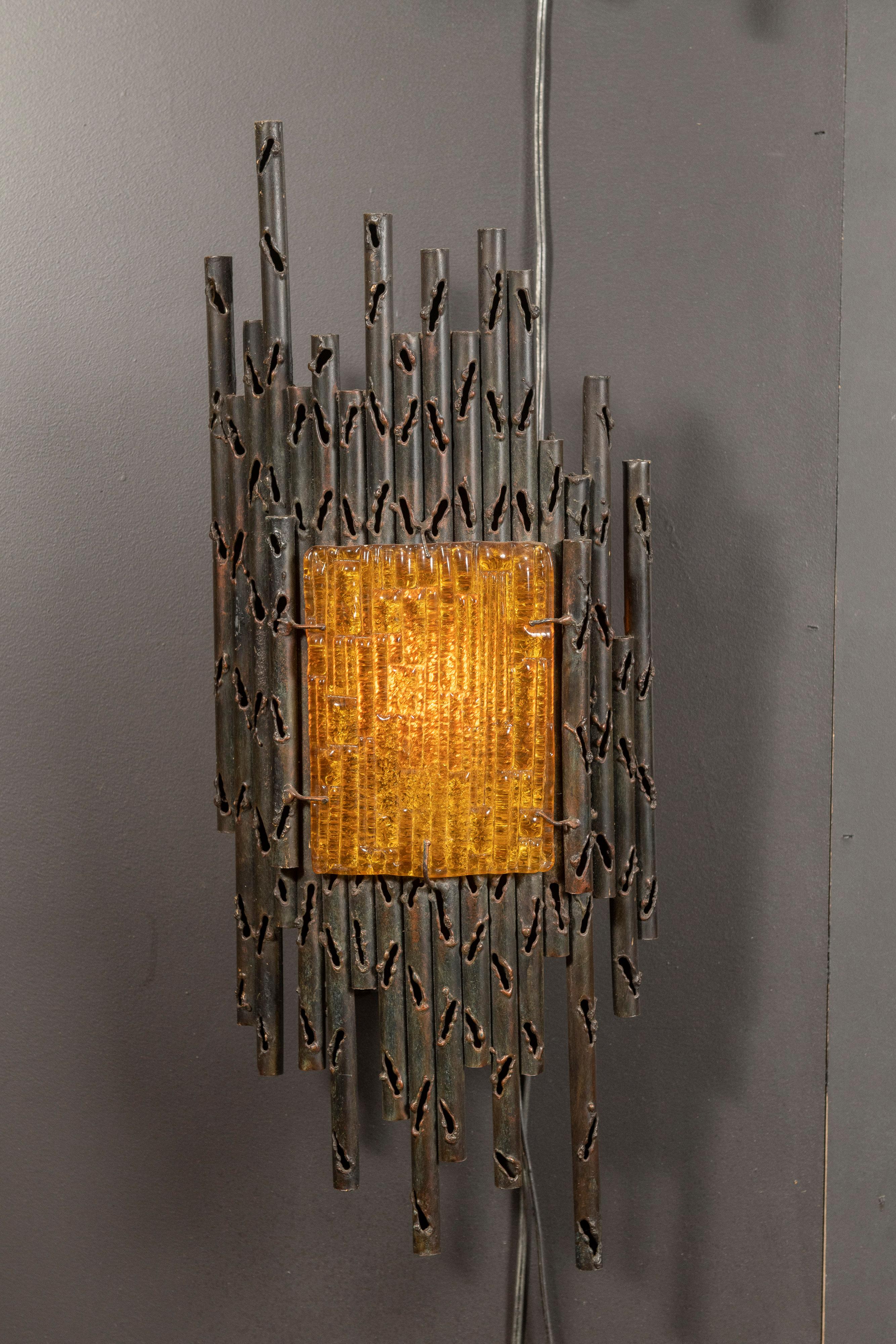 20th Century Pair of Brutalist Sconces in the Manner of Paul Evans For Sale