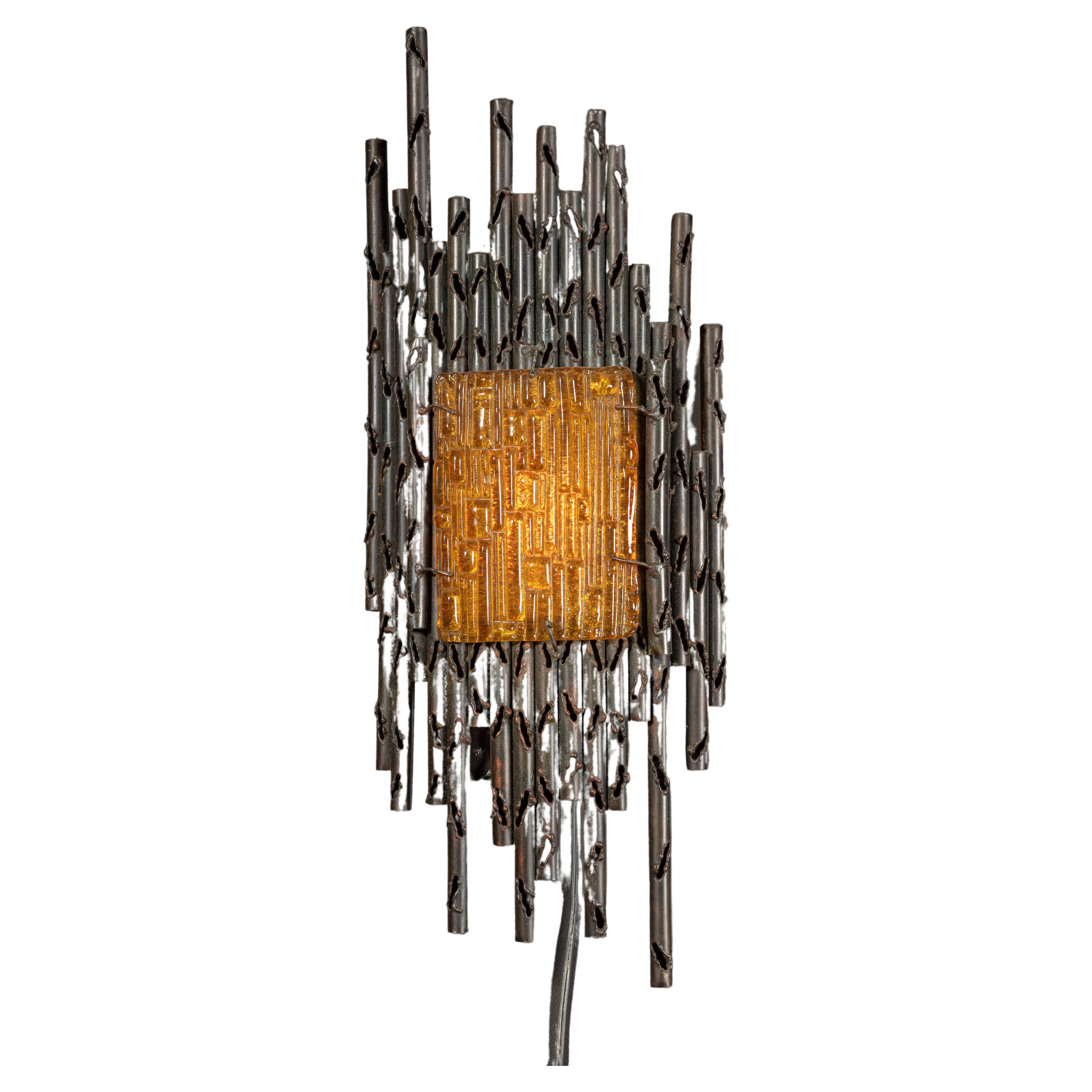 Pair of Brutalist Sconces in the Manner of Paul Evans For Sale