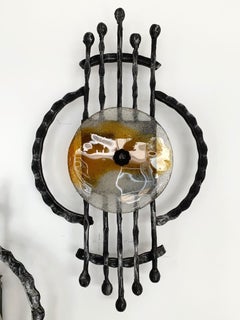 Paire d'appliques brutalistes en fer, verre de Murano par Ahlstrom et Helrich, 1970