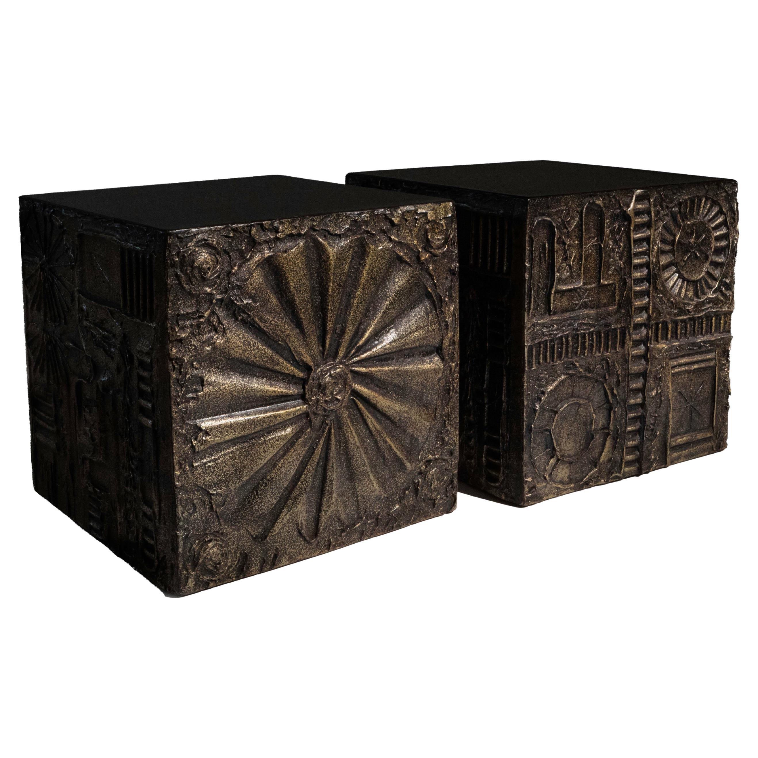 Pair of Brutalist "Sculptura" Cube Tables / Pedestals by Adrian Pearsall