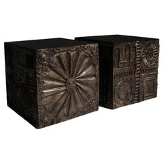 Pair of Brutalist "Sculptura" Cube Tables / Pedestals by Adrian Pearsall