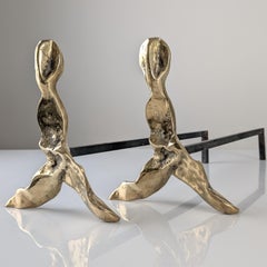 Paire de chenets sculpturaux en bronze de style brutaliste, 1970