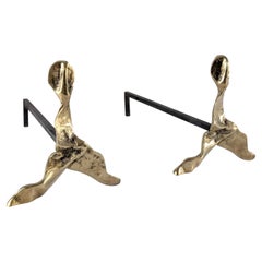 Pareja de morillos escultóricos brutalistas de bronce, años 70