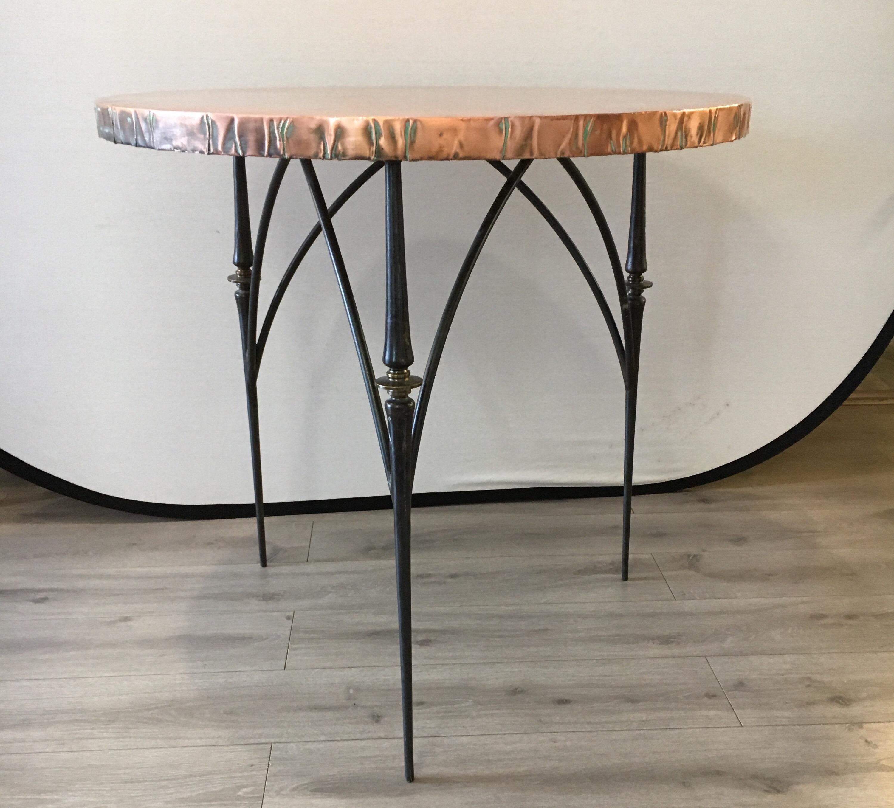 Late 20th Century Pair of Brutalist Sculptural Hammered Copper Center Foyer Dining Tables