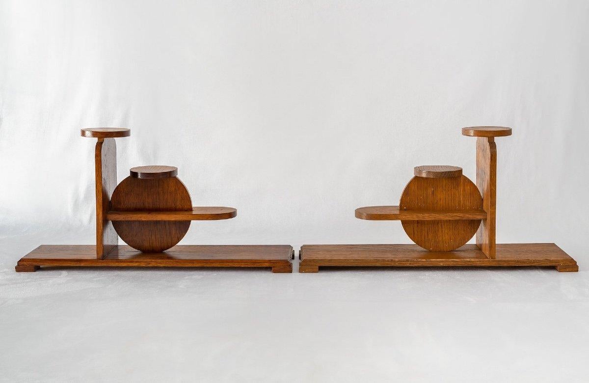 20th Century Pair of Brutalist Shelves , Attributed to Audoux-Minet, Varnished Oak , XXth For Sale