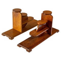 Pair of Brutalist Shelves , Attributed to Audoux-Minet, Varnished Oak , XXth