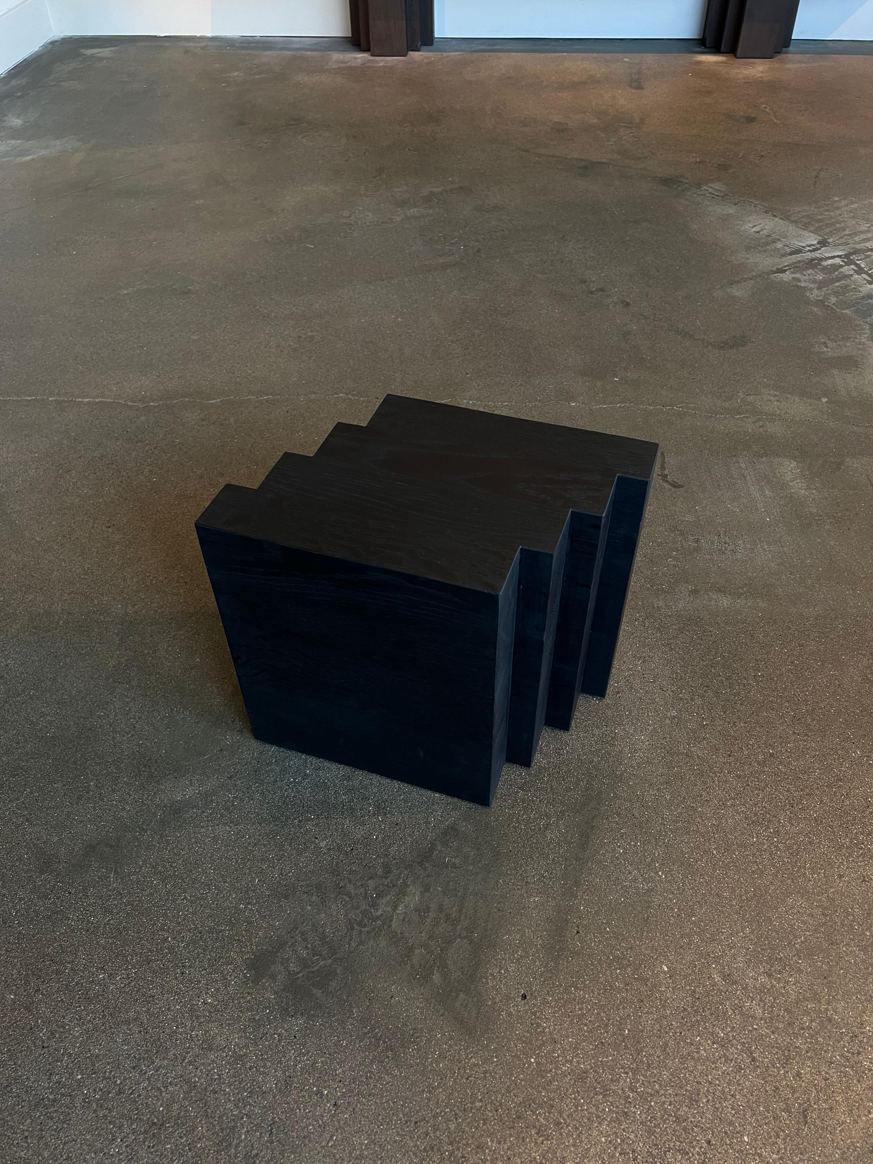 Hand-Crafted Pair of Brutalist Side Tables in Black Solid Oak - Cadence by Mokko For Sale