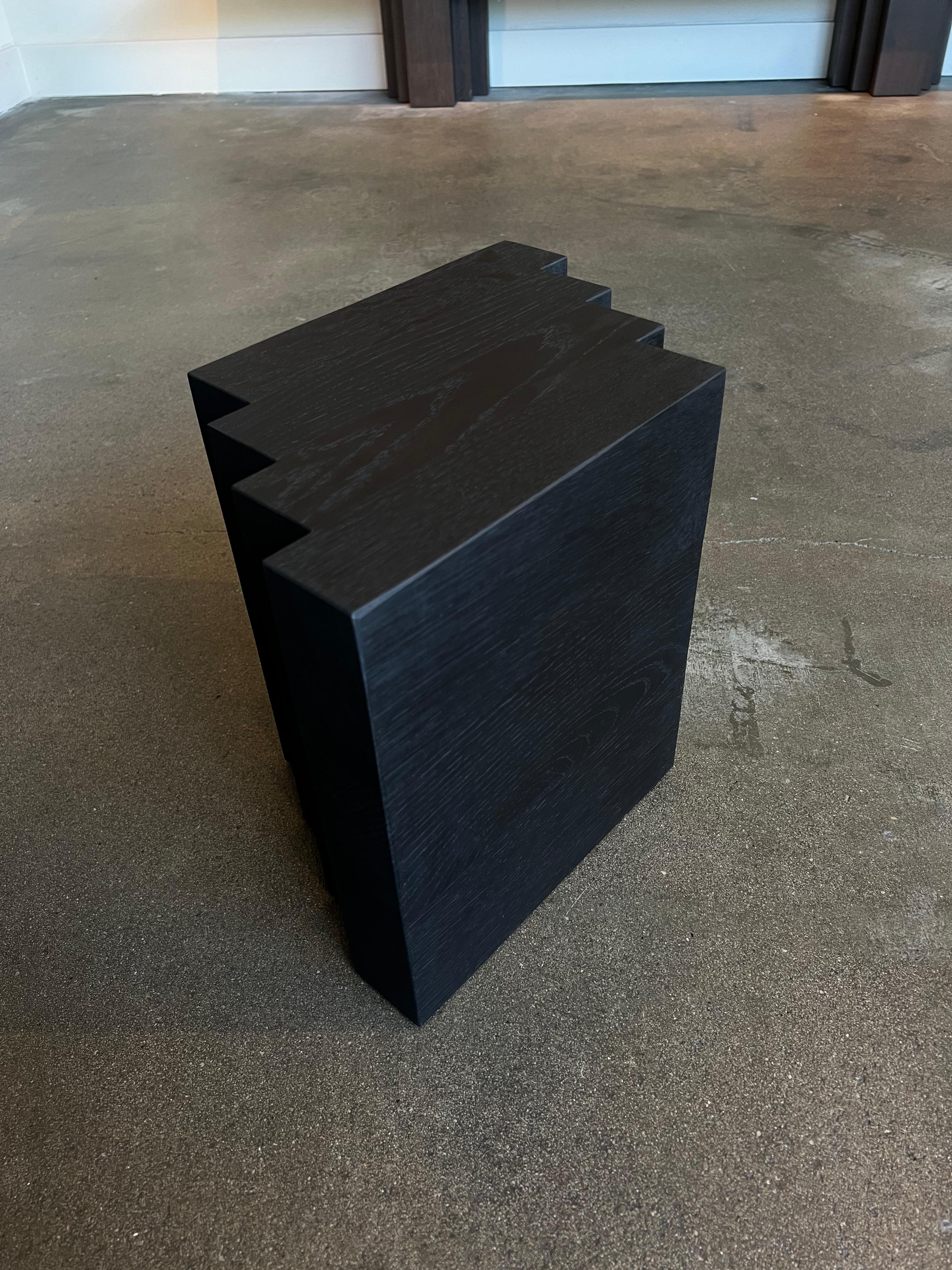 Contemporary Pair of Brutalist Side Tables in Black Solid Oak - Cadence by Mokko For Sale