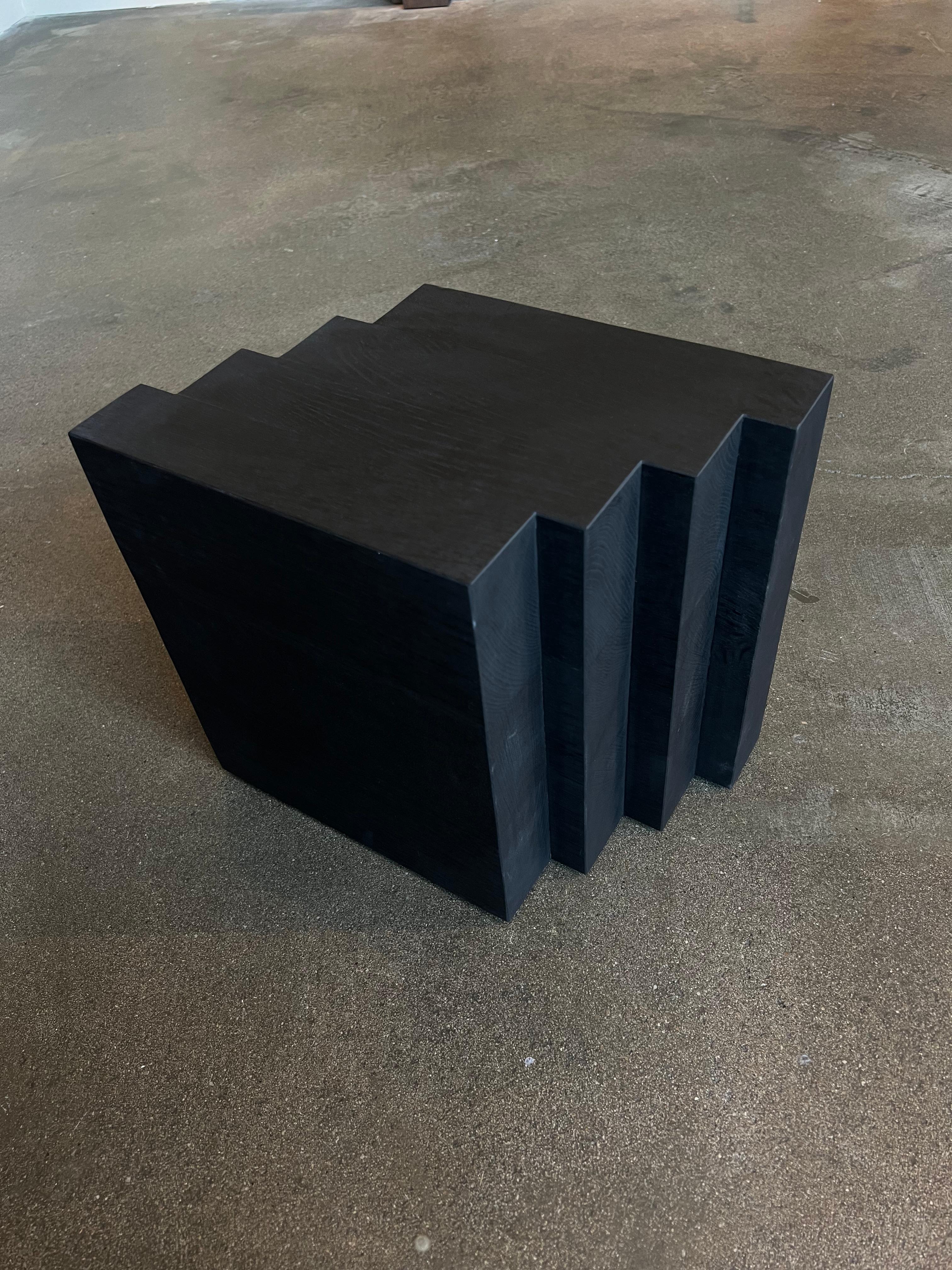 Pair of Brutalist Side Tables in Black Solid Oak - Cadence by Mokko For Sale 3