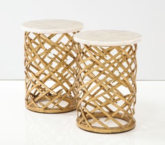 Pair of Brutalist Side Tables with Crystalline Quartz Tops