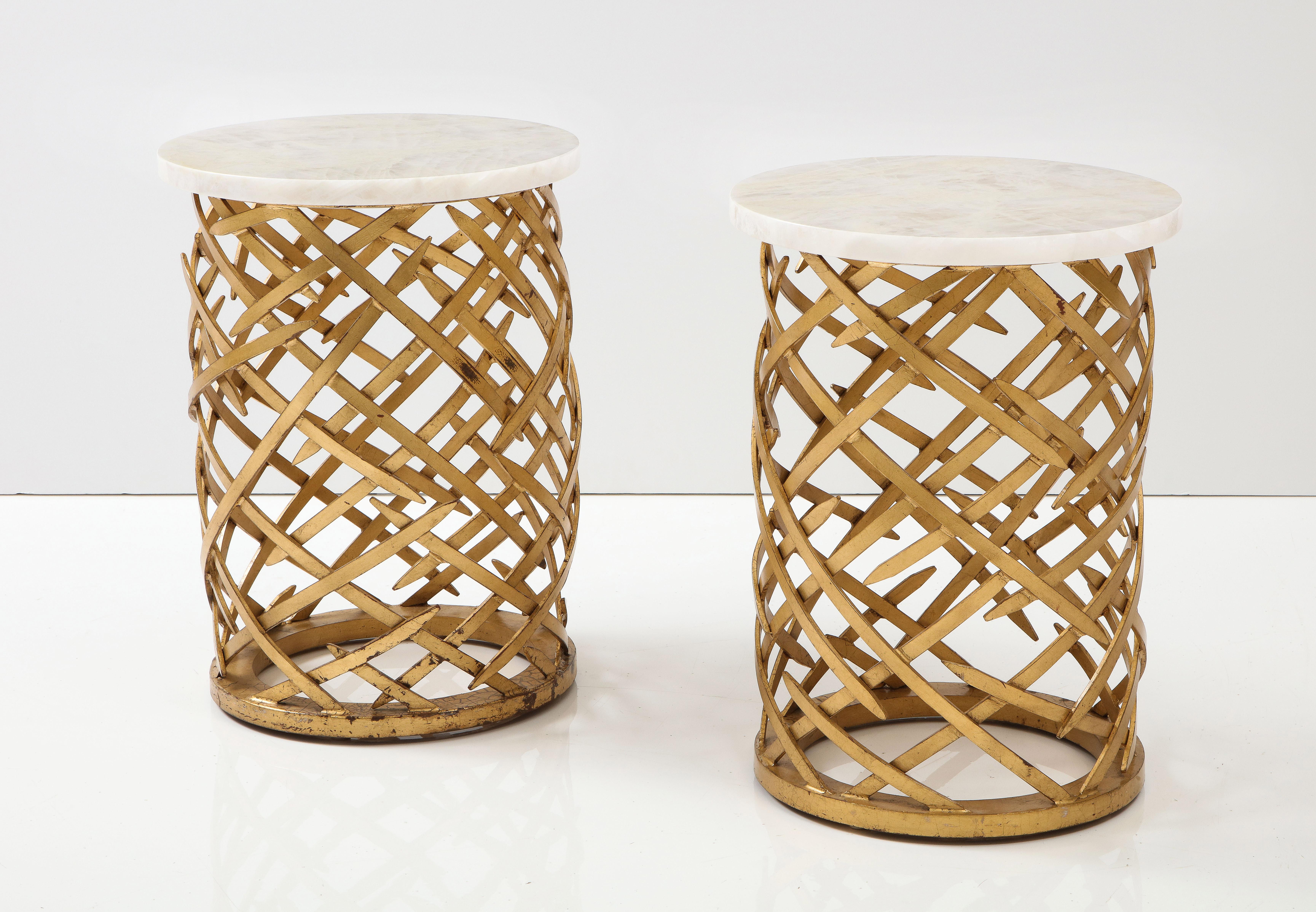 Pair of Brutalist Side Tables with Crystalline Quartz Tops In Good Condition For Sale In New York, NY