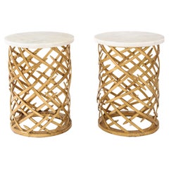 Pair of Brutalist Side Tables with Crystalline Quartz Tops
