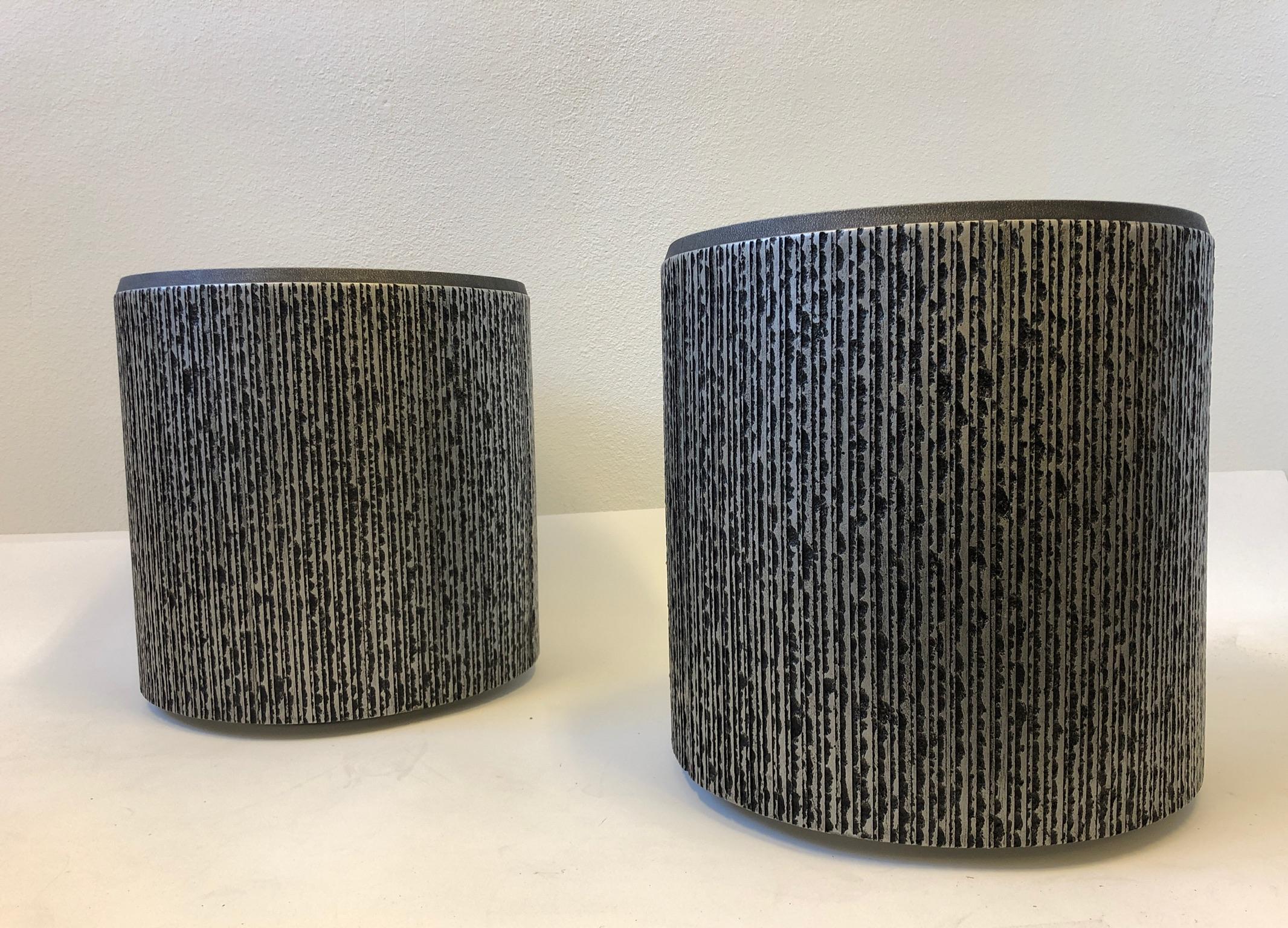 American Pair of Brutalist Silver and Black Architectural Planters by Forms and Surfaces