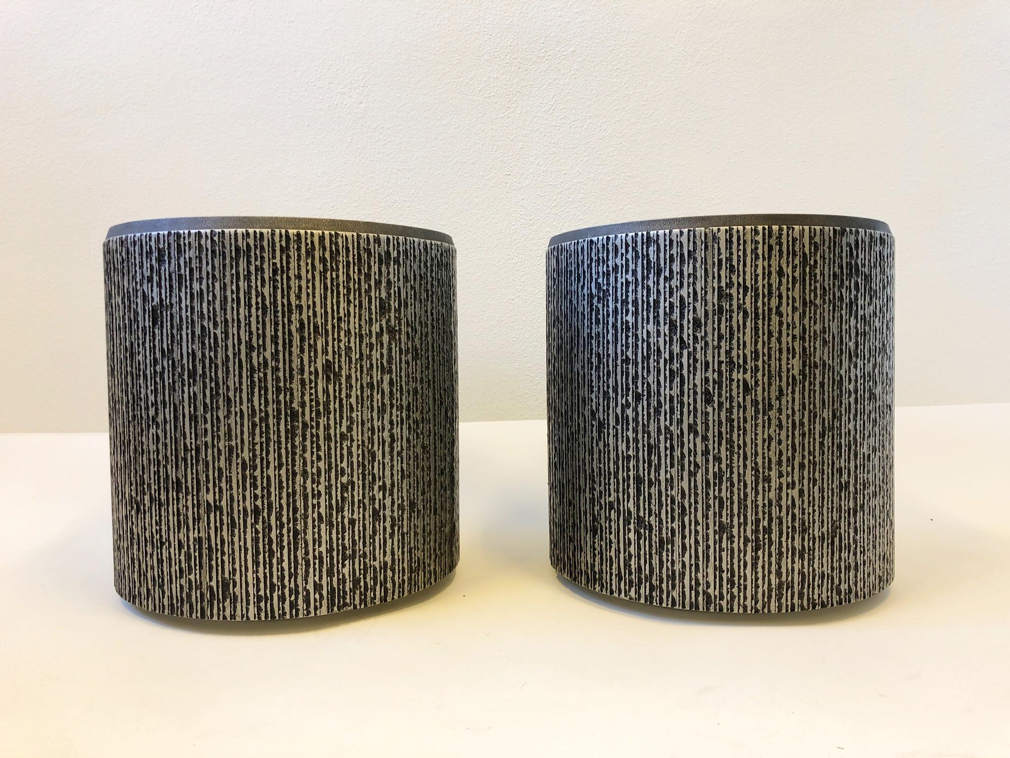 Fiberglass Pair of Brutalist Silver and Black Architectural Planters by Forms and Surfaces