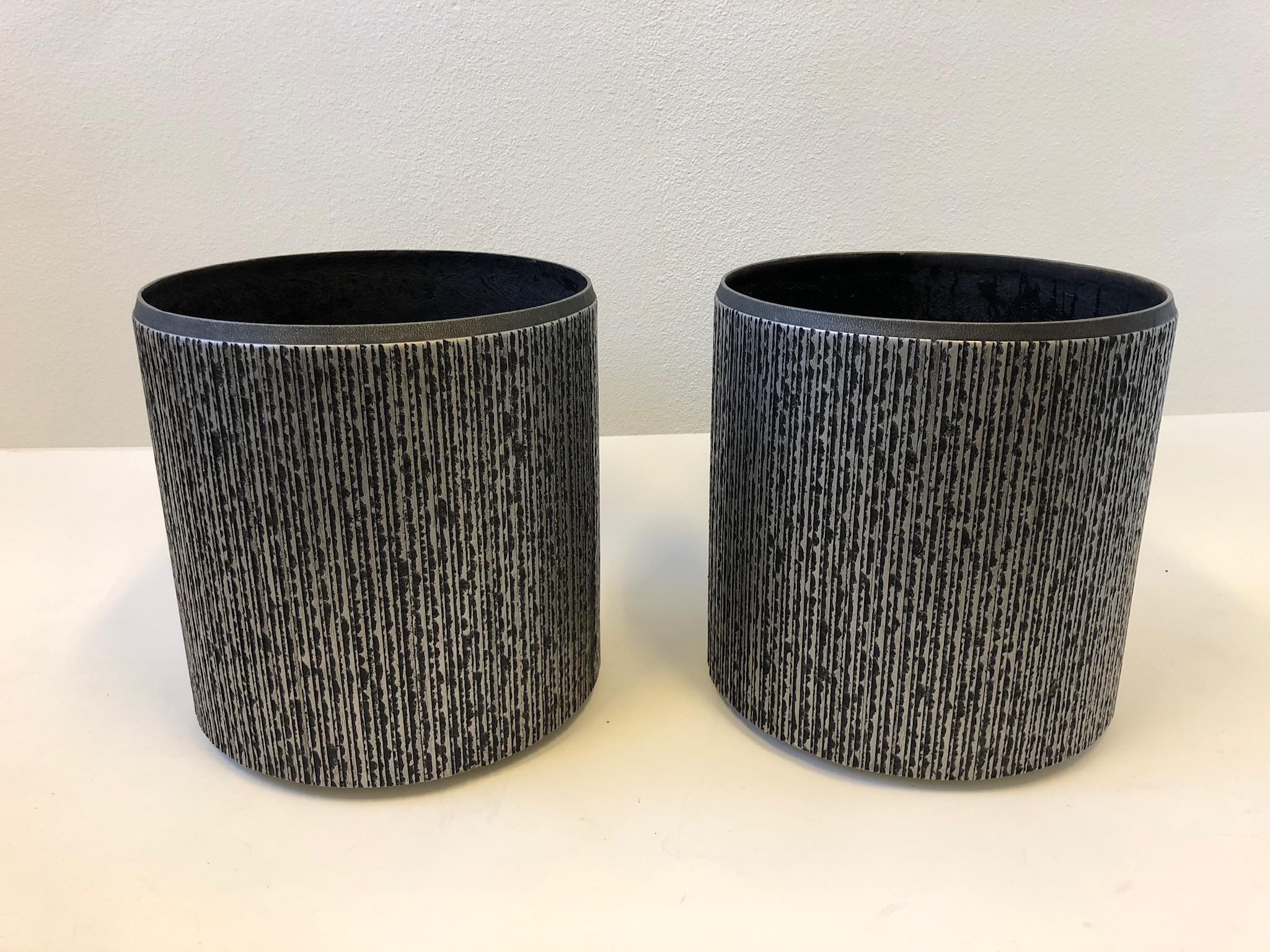 Pair of Brutalist Silver and Black Architectural Planters by Forms and Surfaces 1