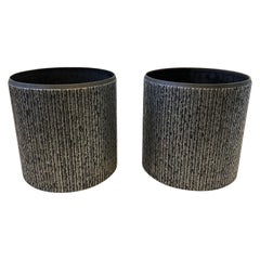 Pair of Brutalist Silver and Black Architectural Planters by Forms and Surfaces