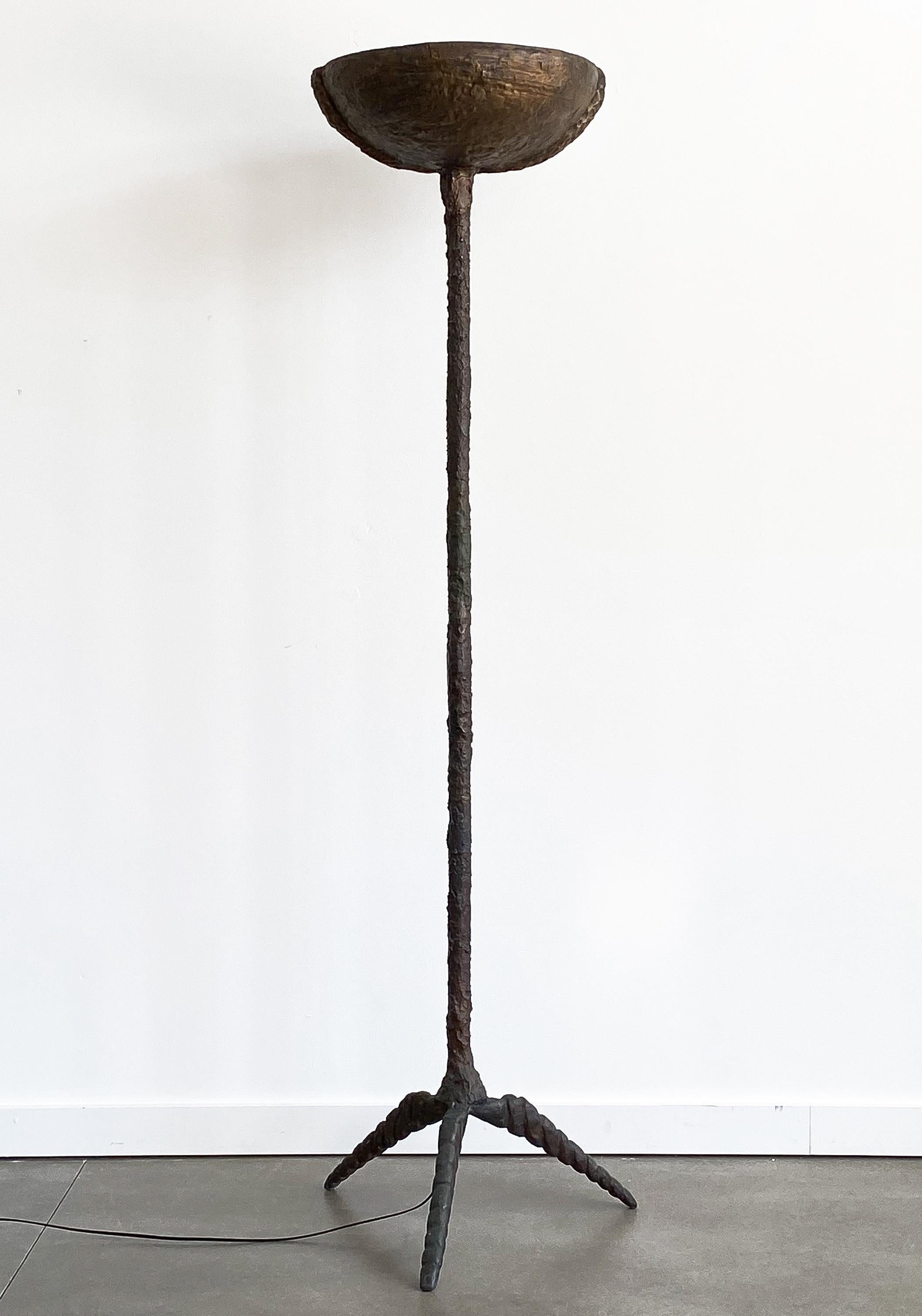 Pair of Brutalist Solid Bronze Torchère Floor Lamps 8