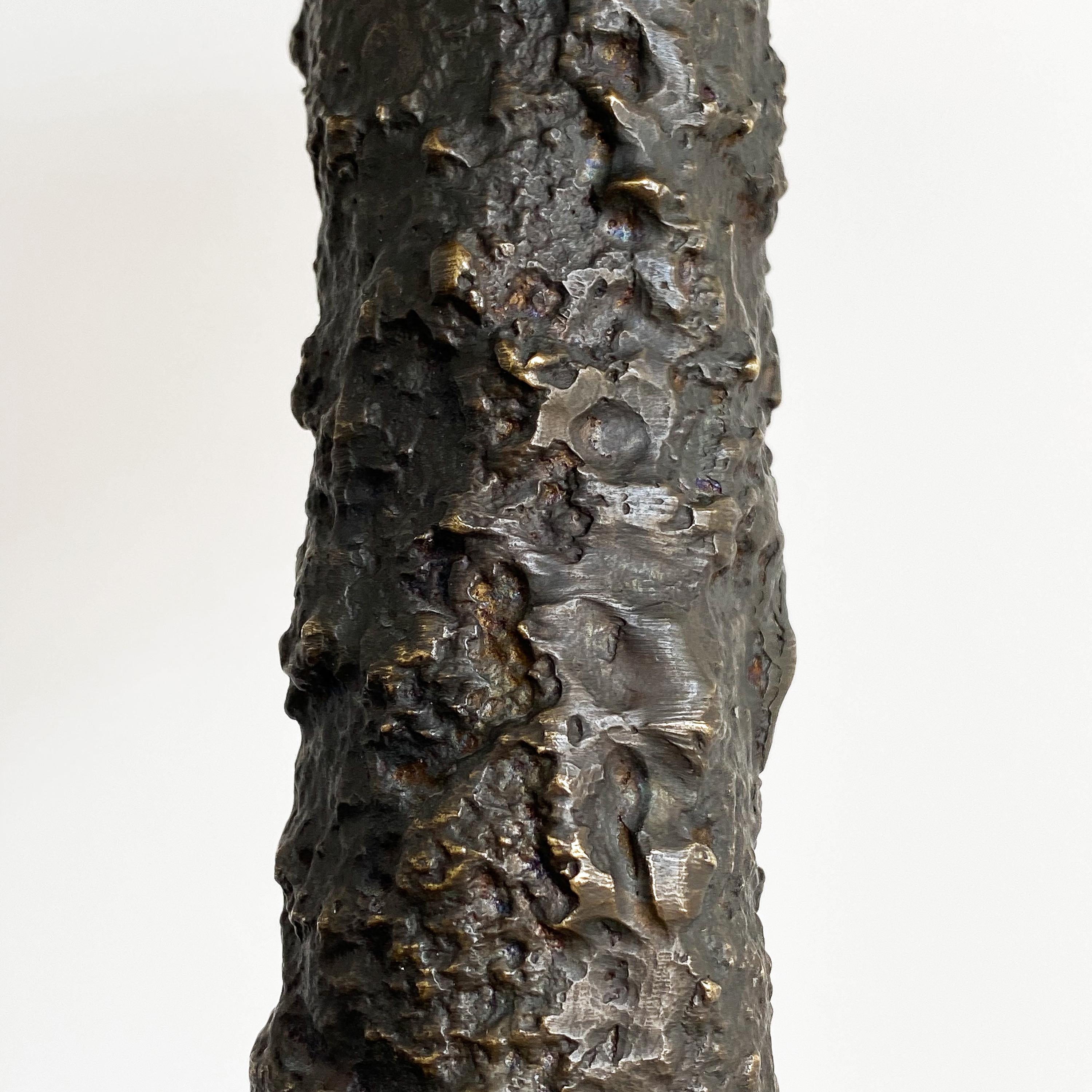 Pair of Brutalist Solid Bronze Torchère Floor Lamps 14