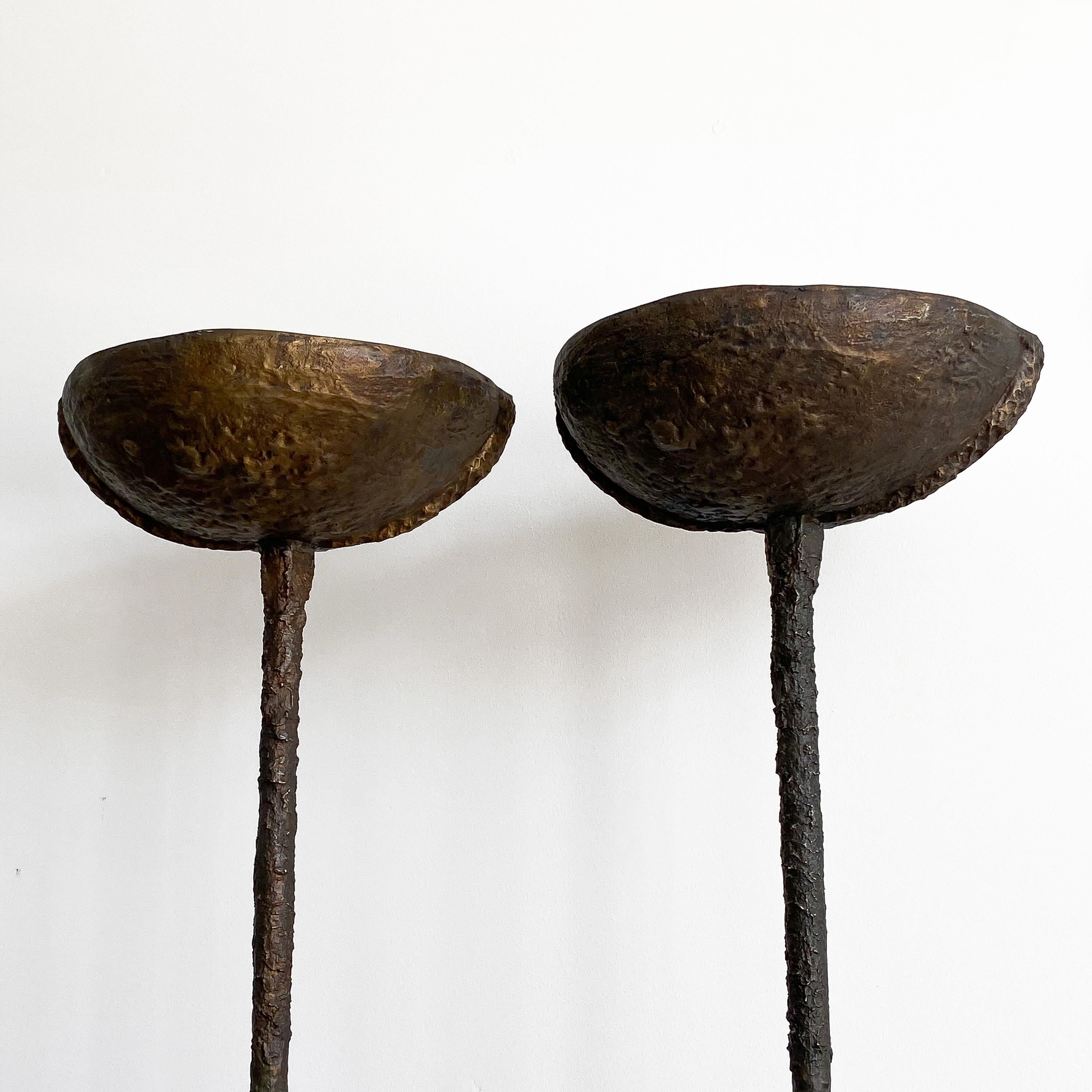Pair of Brutalist Solid Bronze Torchère Floor Lamps In Good Condition In Chicago, IL