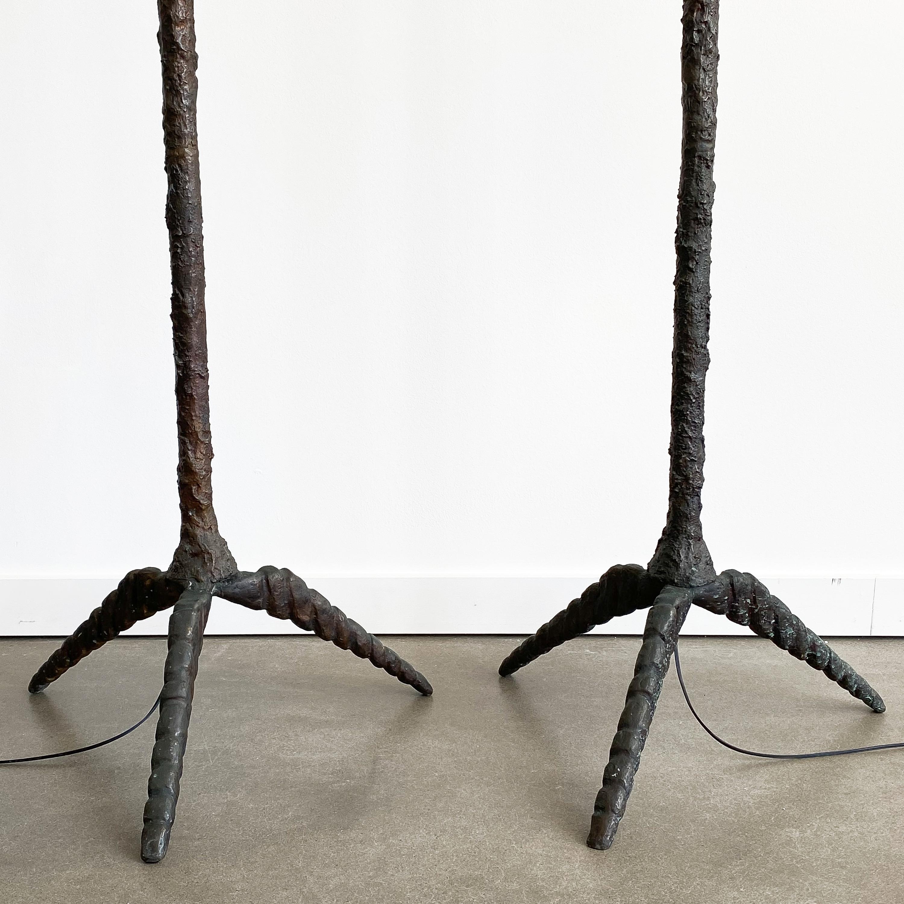 Pair of Brutalist Solid Bronze Torchère Floor Lamps 1