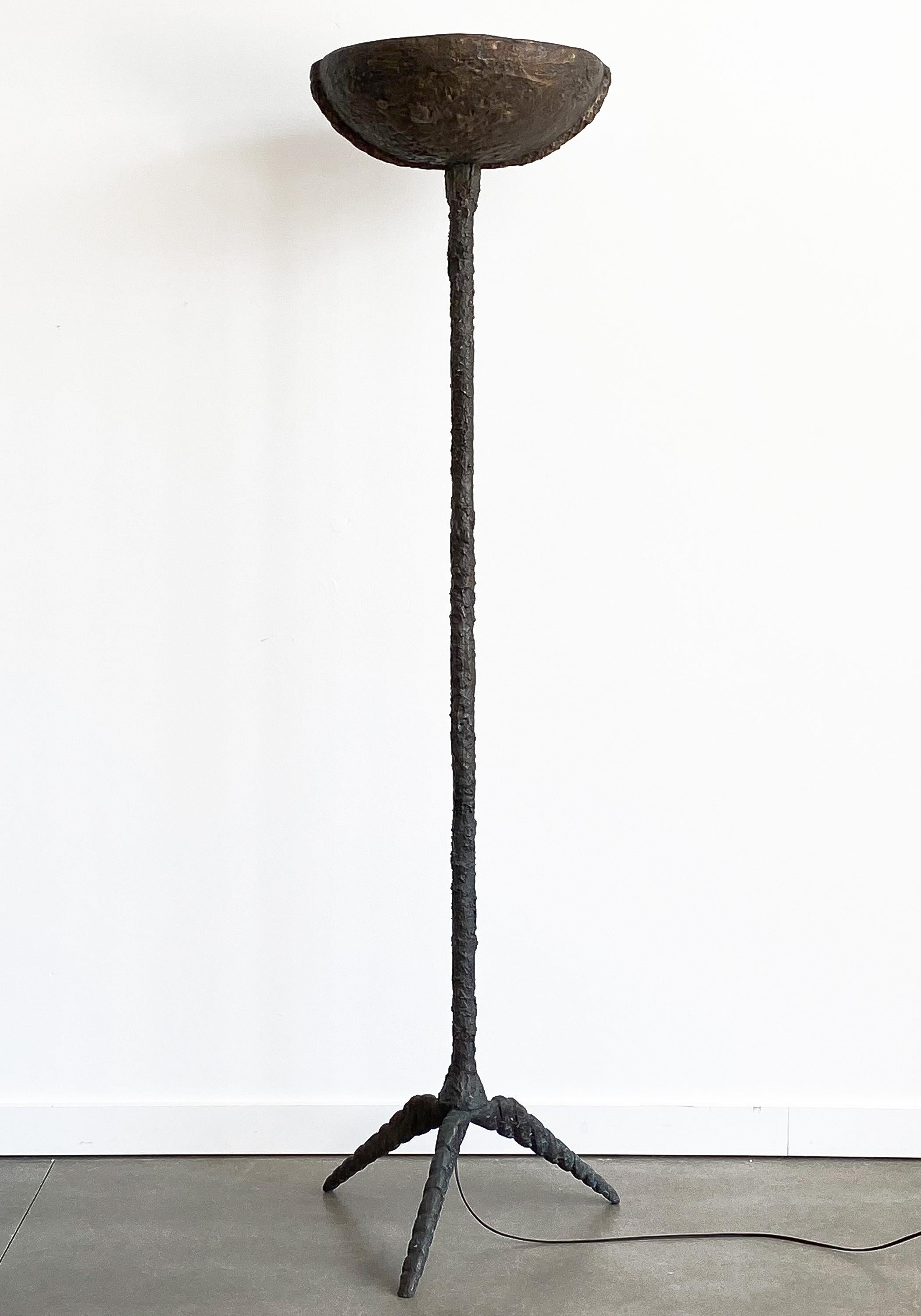 Pair of Brutalist Solid Bronze Torchère Floor Lamps 2
