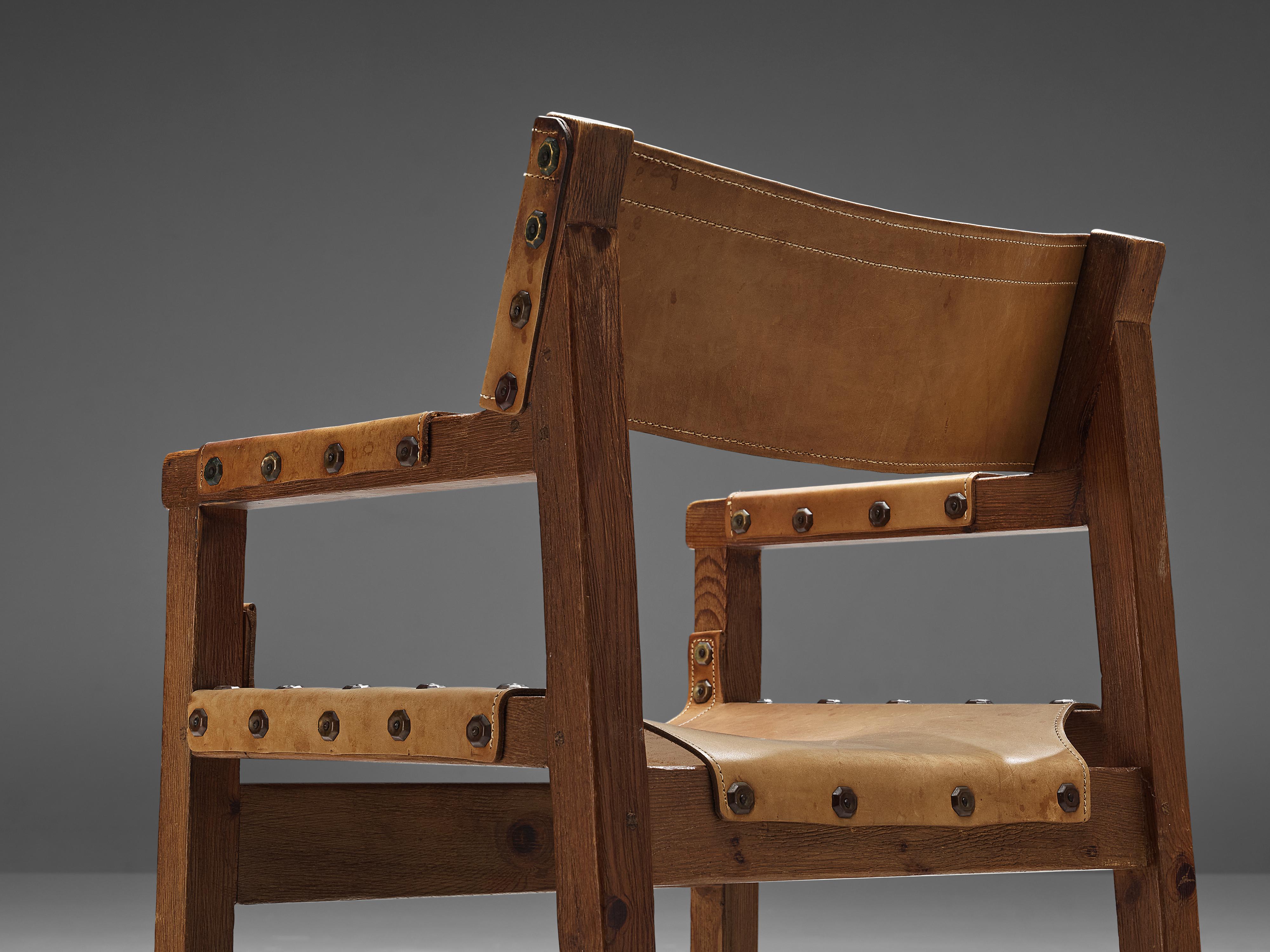Mid-20th Century Pair of Brutalist Spanish Biosca Chairs in Leather
