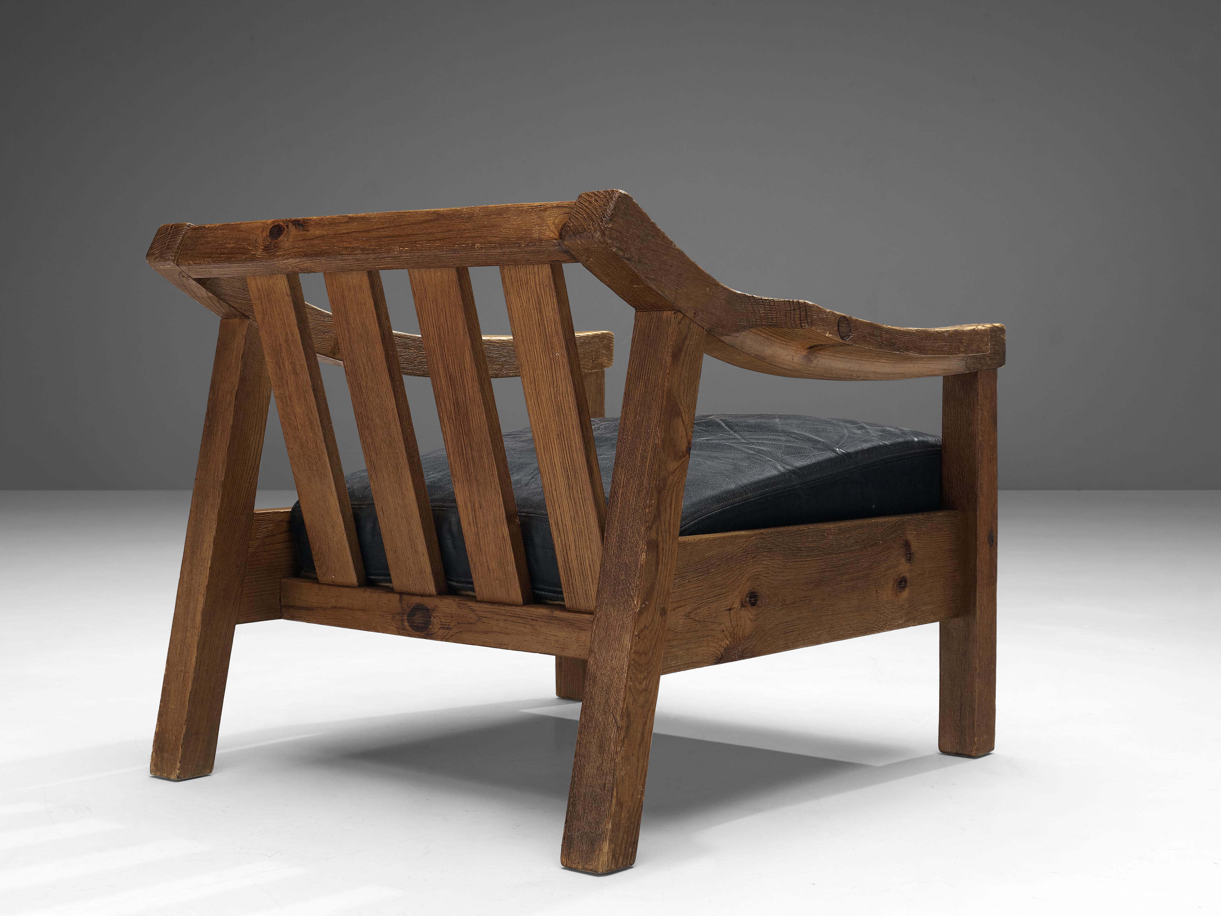 Pair of Brutalist Spanish Lounge Chairs in Solid Oak 3
