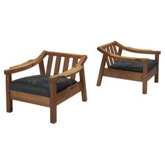 Pair of Brutalist Spanish Lounge Chairs in Solid Oak